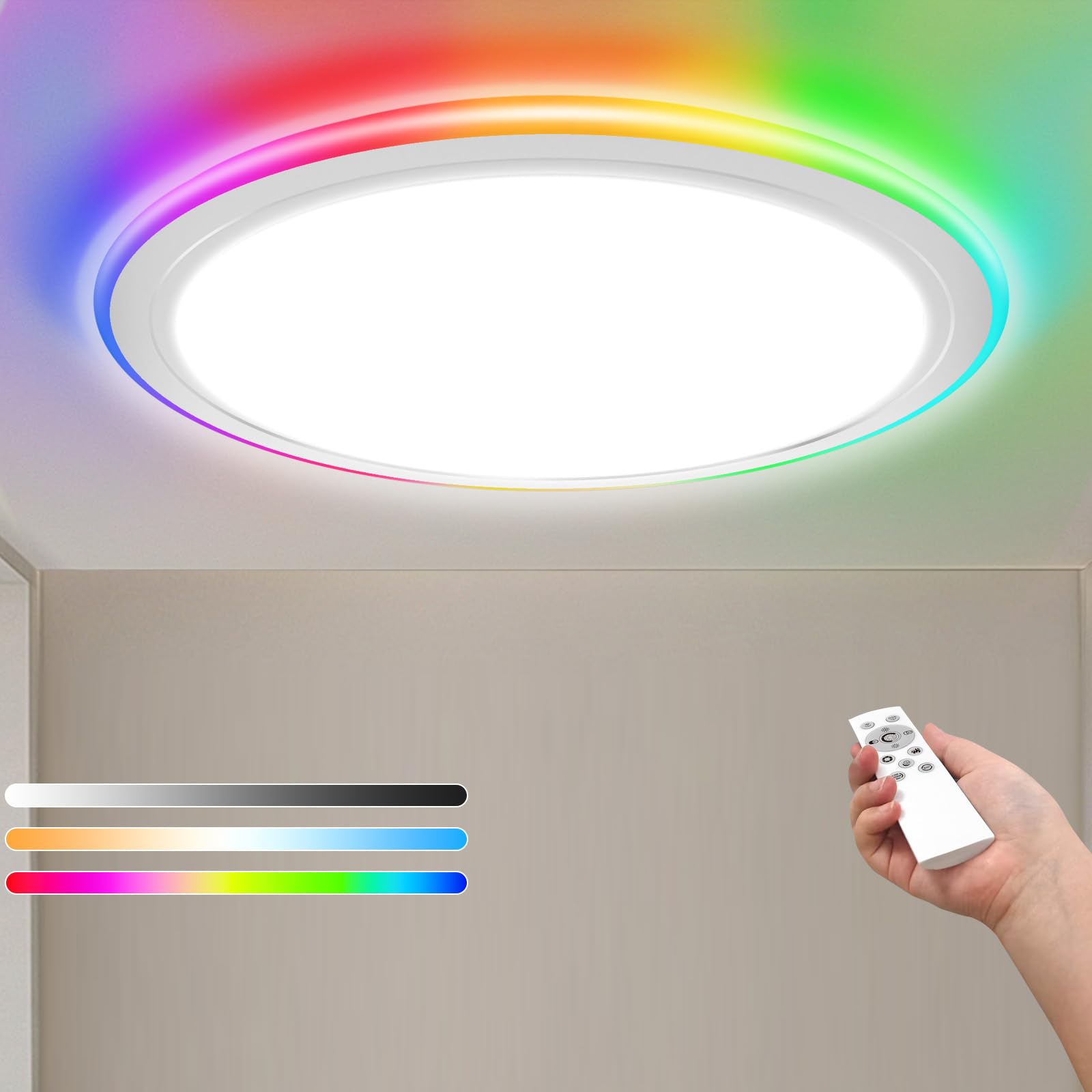 Zemty 16Inch Rgb Flush Mount Ceiling Lights With Remote Control  24W 3000K-6000K Dimmable  3600Lm Led Ceiling Light Fixture With Night Light  Ceiling Lamp For Bedroom Kids Room Gaming Party Festival