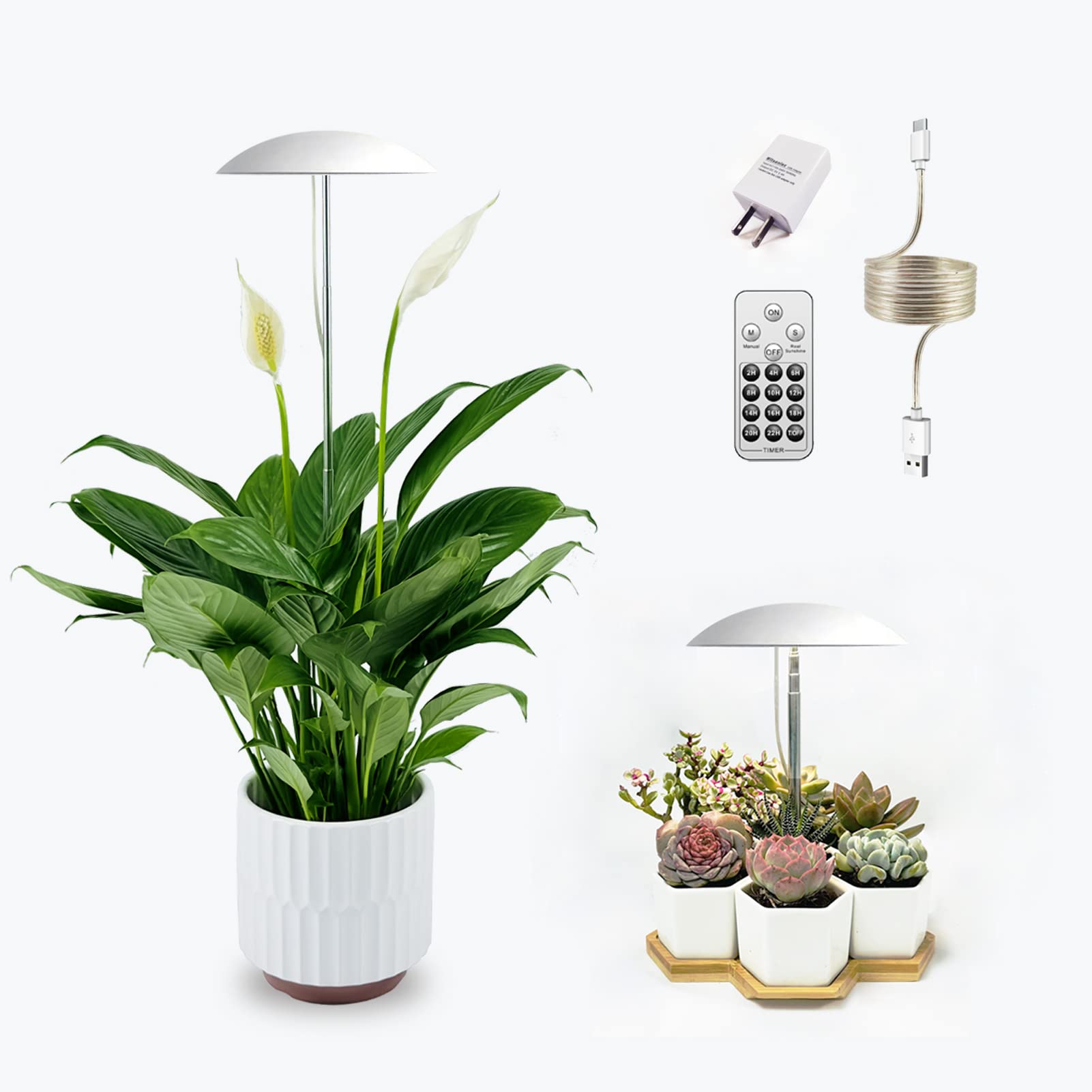 Witsanlex Led Grow Light For Indoor Plants 2 Pack, Intelligent Usb Small Plant Lights With Remote Controller, Height Adjustable, Automatic Timer, Ideal For Home Decoration