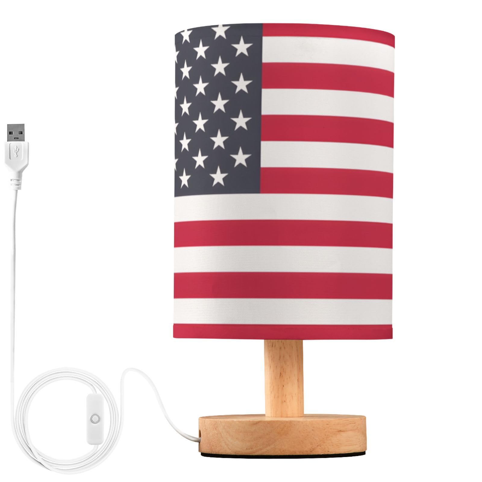 ALAZA American Flag Stylish Decor Bedside Table Lamp with USB Port for Bedroom Nightstand Office Desk LED Bulb Included