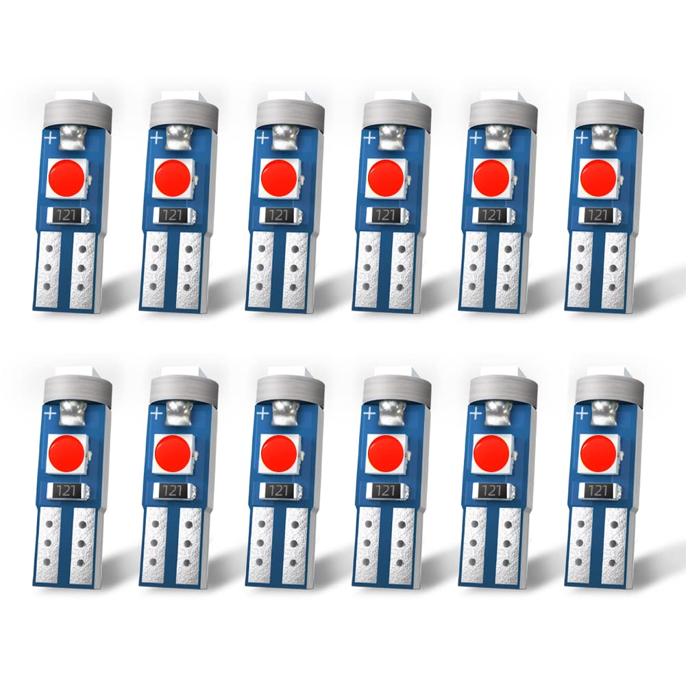 Nanpoku T5 Led Bulbs 74 73 37 2721 Led Bulb Canbus Error Free For Auto Car Dashboard Dash Instrument Panel Gauge Cluster Indicator Lights Lamp (Red)