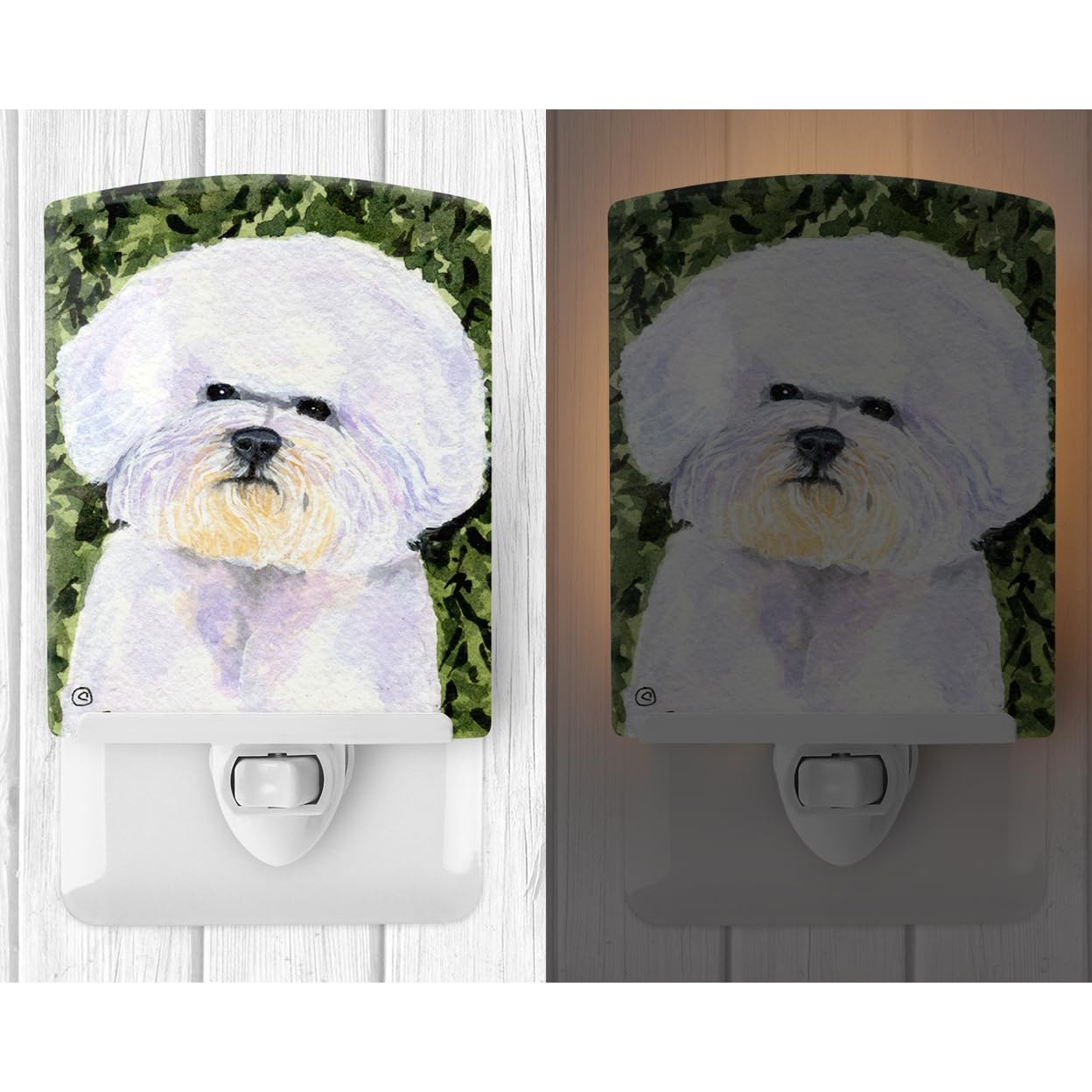 Caroline'S Treasures Ss8829Cnl Bichon Frise Ceramic Night Light Compact, Ul-Certified, Ideal For Bedroom, Bathroom, Nursery, Hallway, Kitchen, 6X4X3, Multicolor