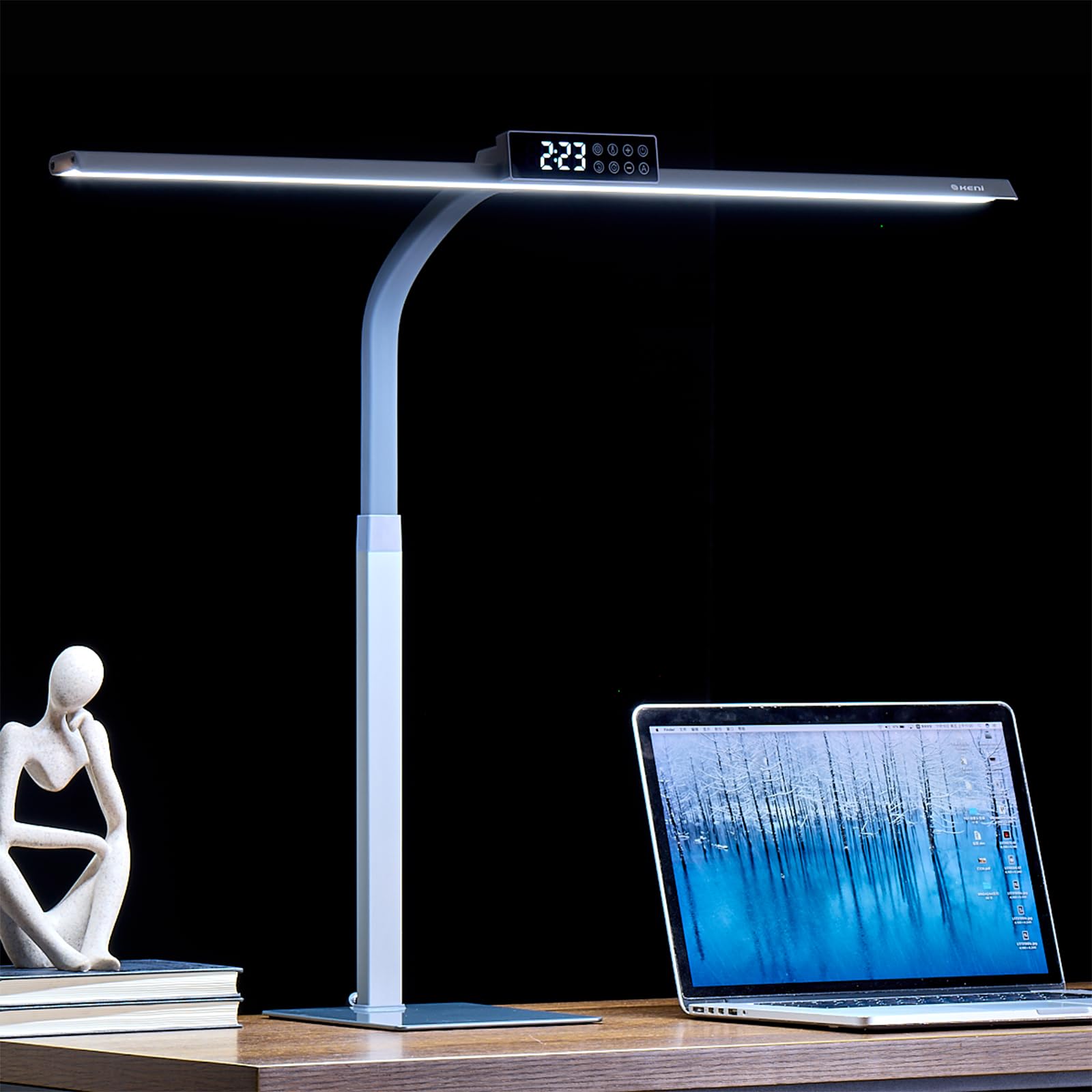 G Keni 25W Ultra Bright Led Desk Lamp With Clock For Home Office, 31.5W X 27''H