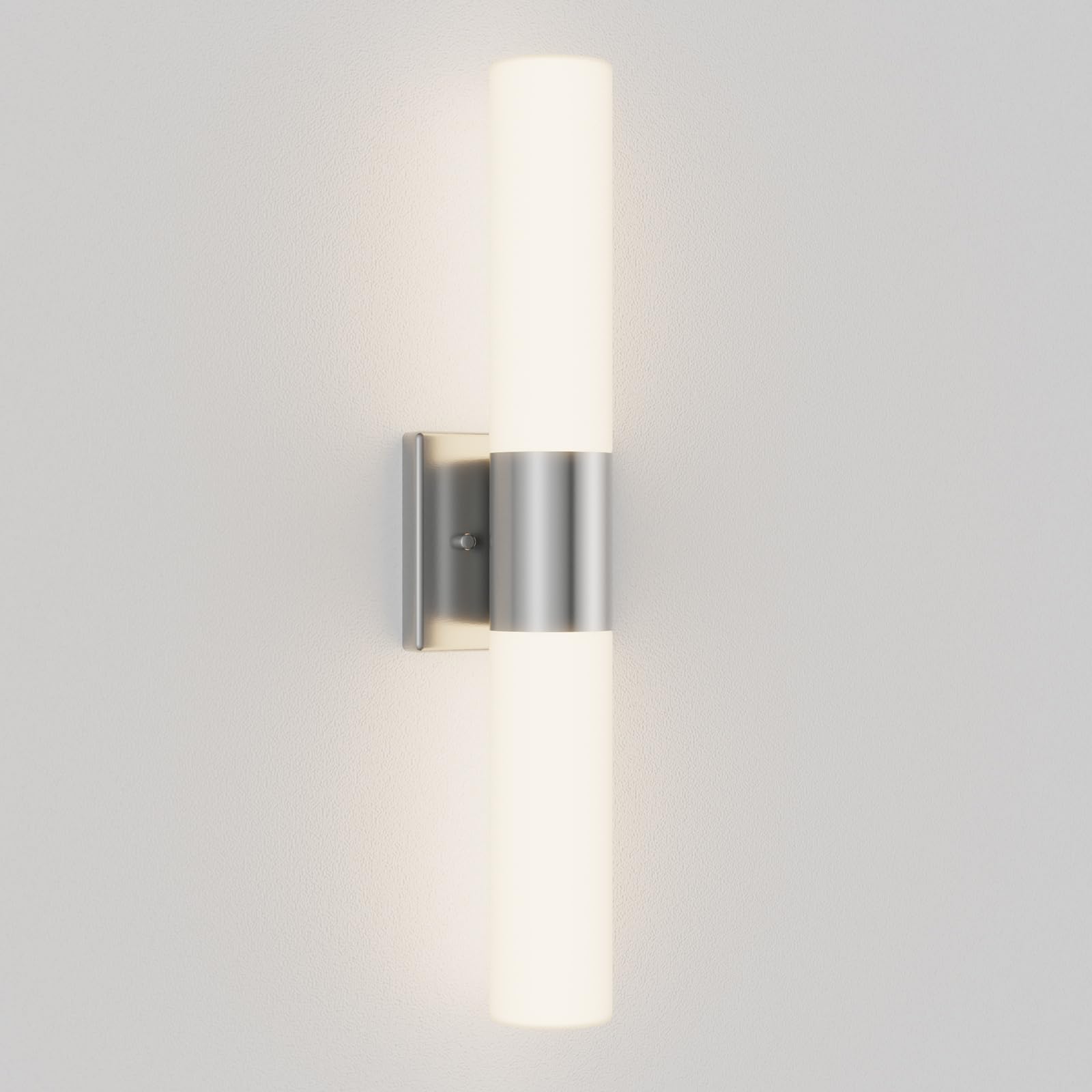 Kalium Bathroom Wall Sconce, 21 Inch Modern Vanity Light, Frosted Glass Shade, Brushed Nickel, Model WL052-BN