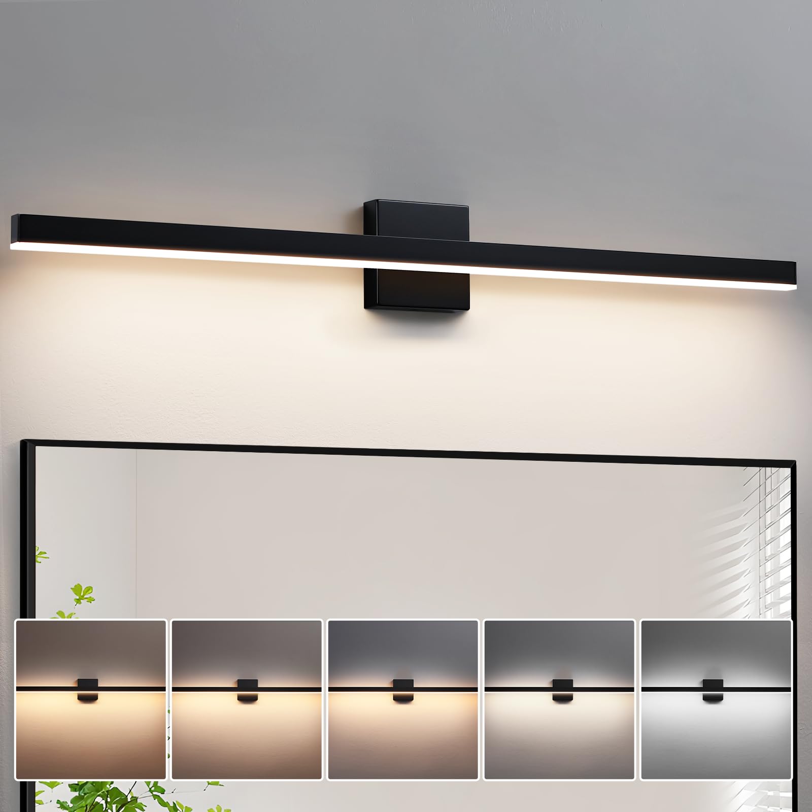 Kaisite Black Vanity Light For Bathroom Above Mirror 39 Inch Led 5Cct Bathroom Lighting Fixtures Dimmable Modern Bath Wall Light Fixture Over Mirror