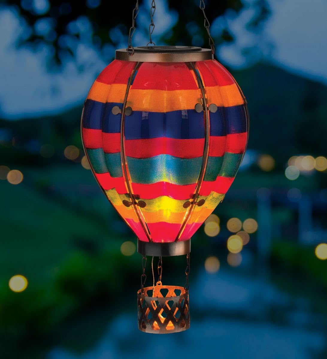 Regal Art & Gift Hot Air Balloon Solar Lantern - Large Multi Stripe Metal/Glass Outdoor LED Light