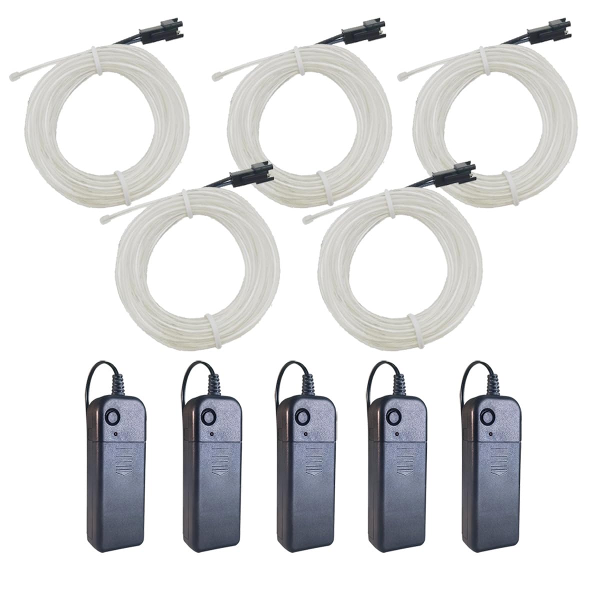 Maxlax El Wire 5 Pack, 9Ft Neon Light Wire Noise Reduction With Battery Pack(9Ft-Ice Blue)