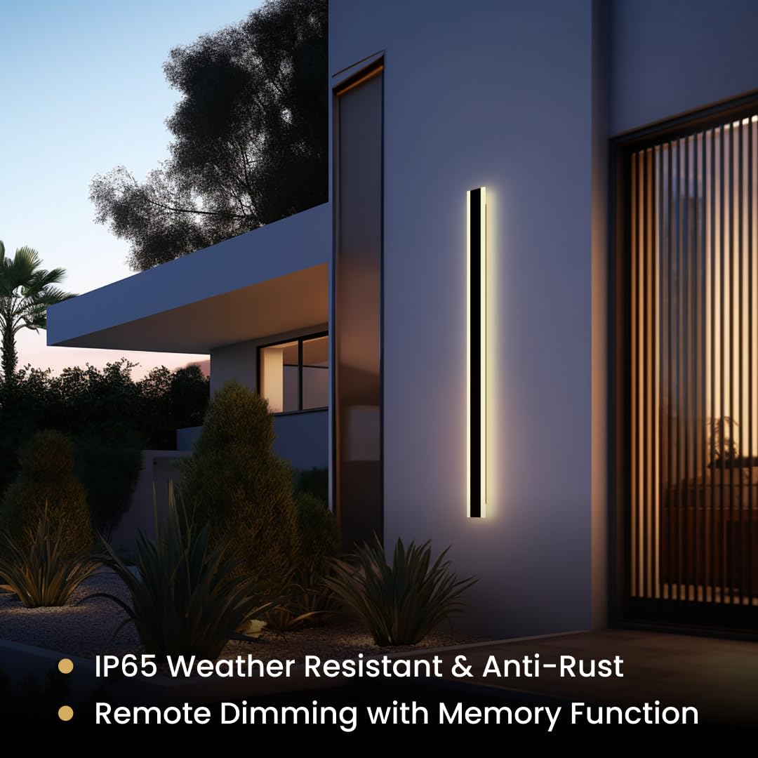 ?????? ???????????????? Haylen | Waterproof Outdoor Wall Light, Led Dimmable With Remote 3000K-6000K, Long Outdoor Porch Lights, Wired Lighting Fixture, Patio Exterior Wall Sconce, 1-Pack (Black, 47")