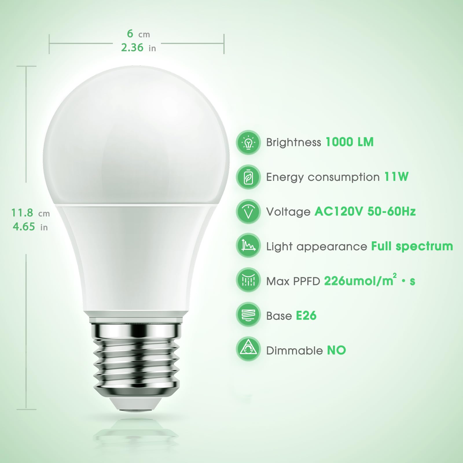 Briignite LED Grow Light Bulb, Full Spectrum A19, 11W (100W Equivalent), E26 Base, 6 Count, Aluminum