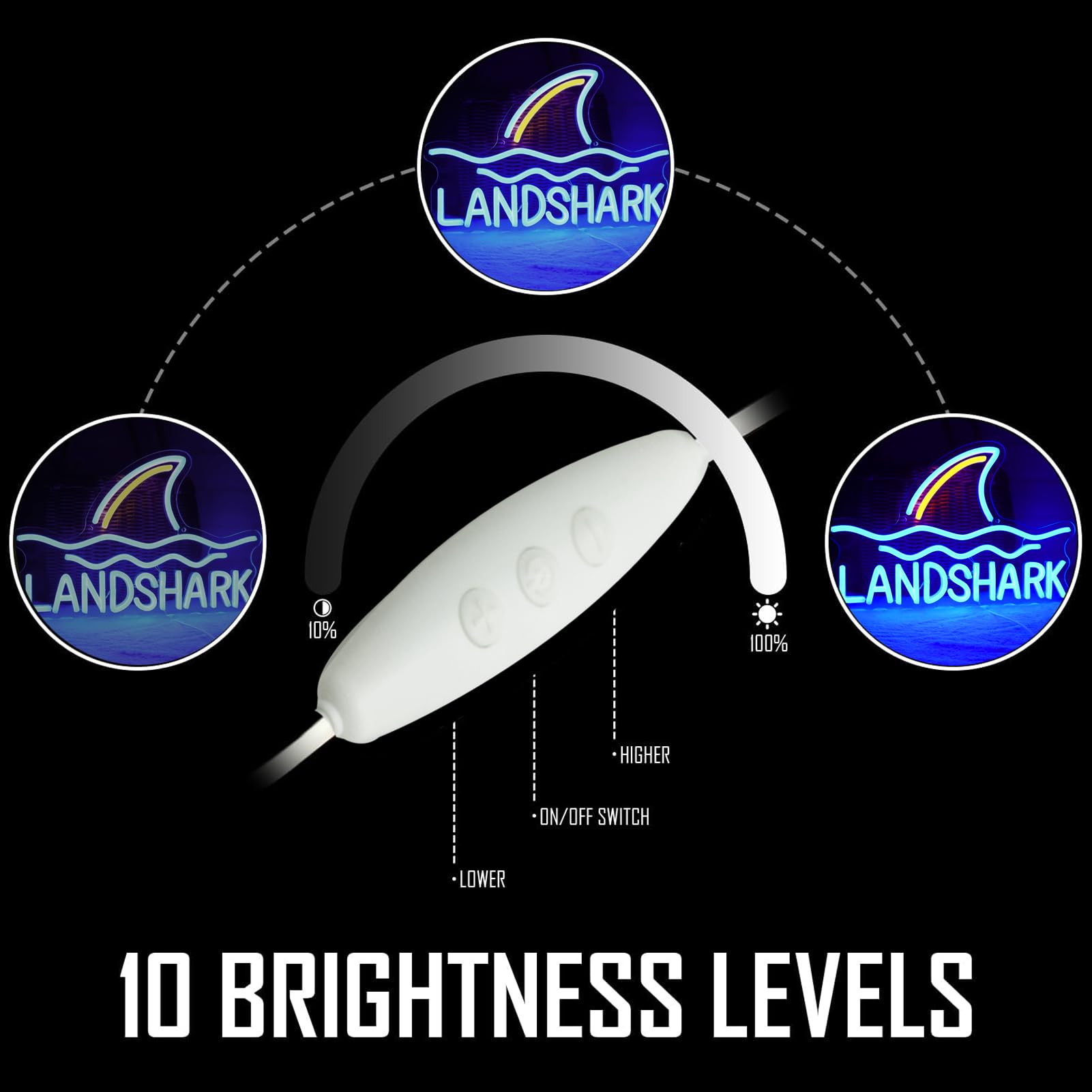 Tiabuy LED Shark Neon Sign - Acrylic Lager Light for Home Bar, 17 x 9.5 inch, Blue (Landshark), Model TB-NS-W-02