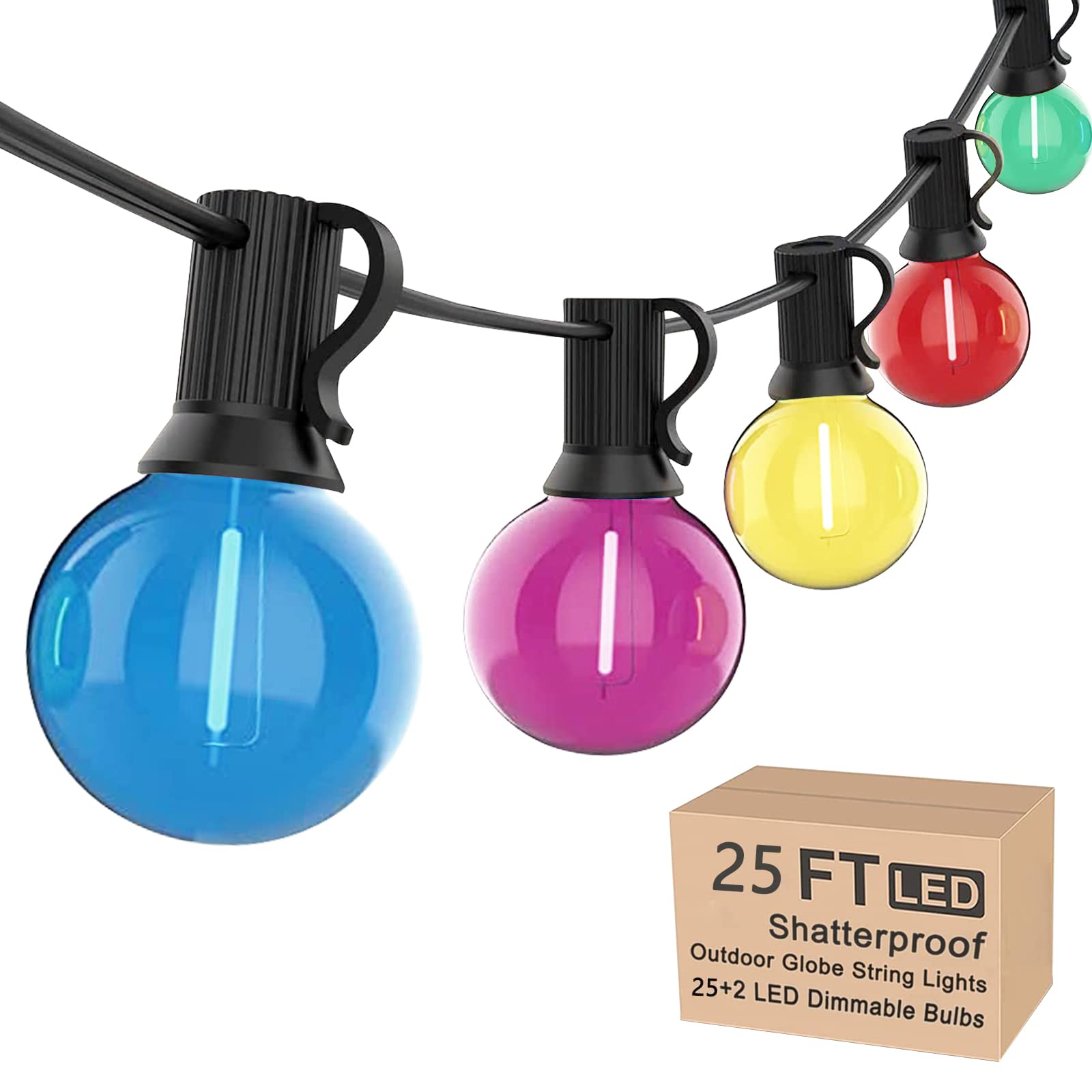 G40 LED Outdoor String Lights,25Ft Globe Multicolor Christmas Decorations String Lights with 27 Shatterproof LED Bulbs, Hanging 