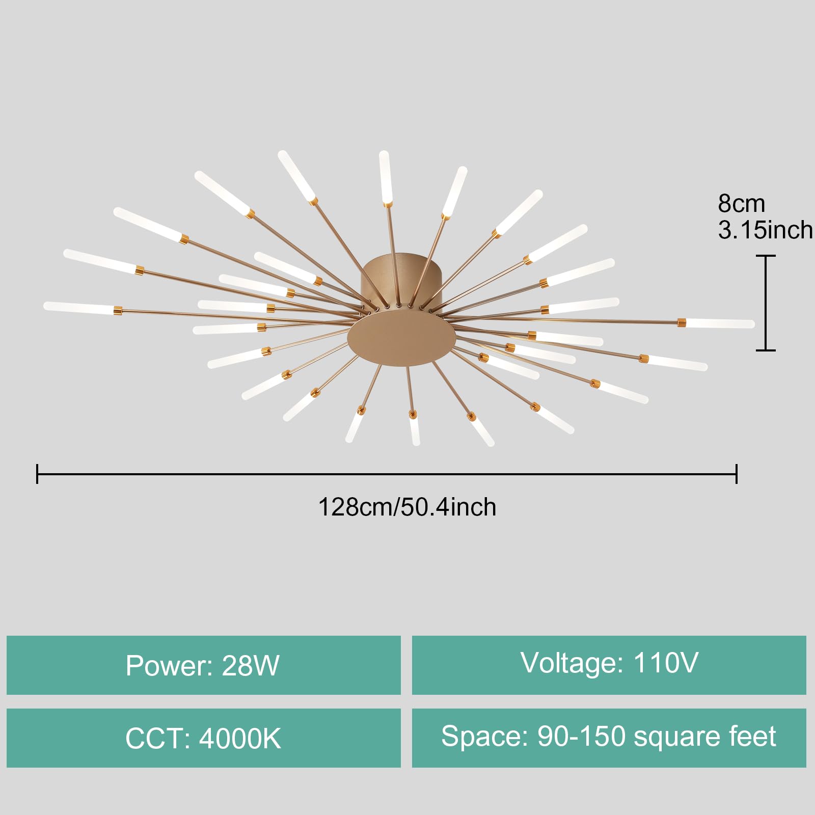 Ziidoo Modern Ceiling Light  28 Lights Metal Firework Designed Chic Led Lighting Fixture For Farmhouse Kitchen Dining Room Bedroom Hallway Living Room (Gold And Dark Gold)