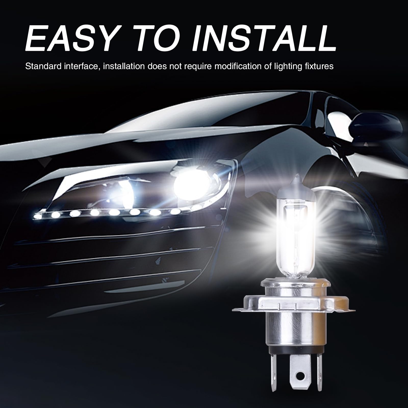 Awlbed 2 Pcs Car Halogen Fog Light Bulb  12V 55W Waterproof Glass Vehicle Spotlights Replacements  Universal Automotive High Beam Lighting Accessories For Truck Suv Car (White Light #H4)