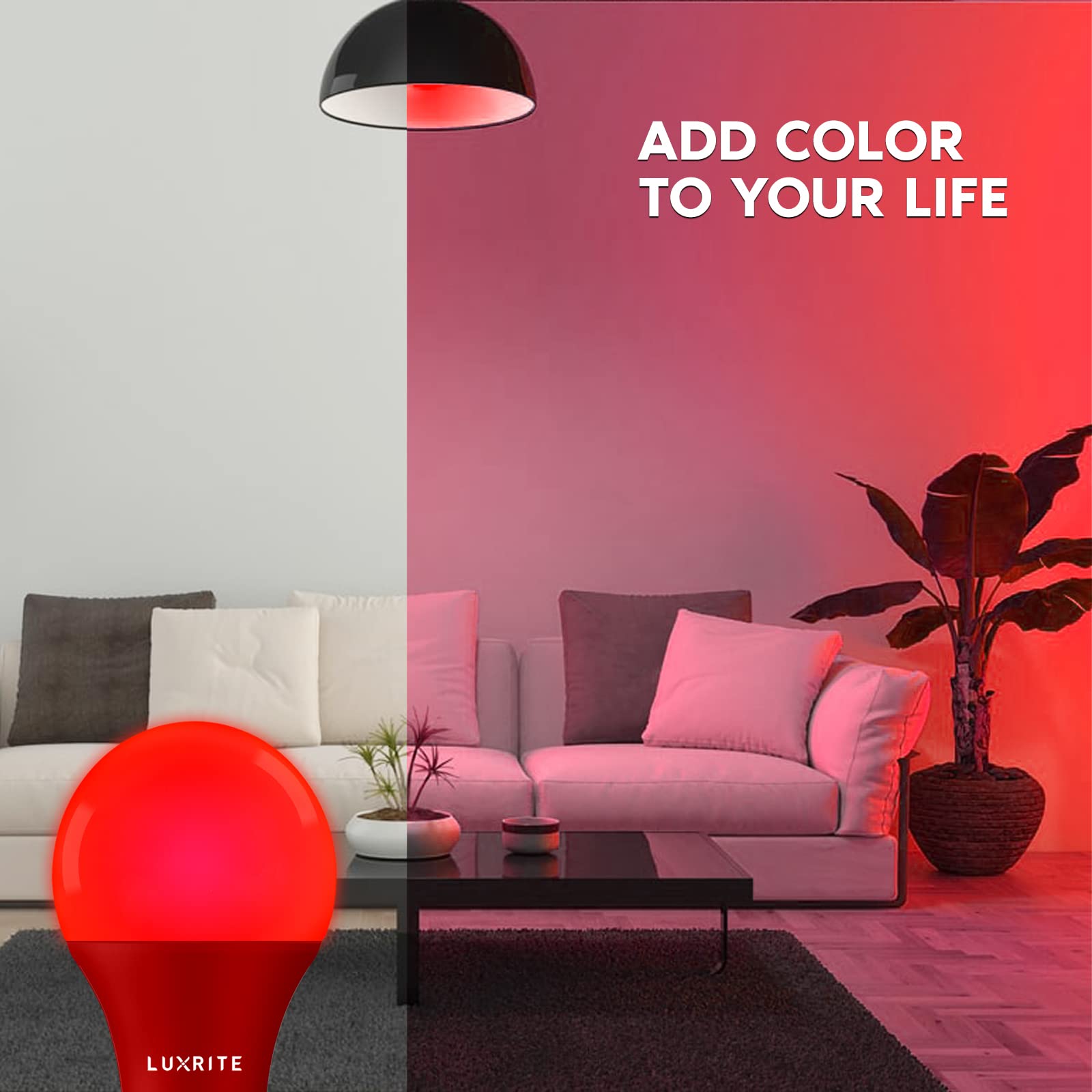 LUXRITE A19 LED Red Light Bulb, 60W Equivalent, Non-Dimmable, E26 Base, 1 Count, UL Listed