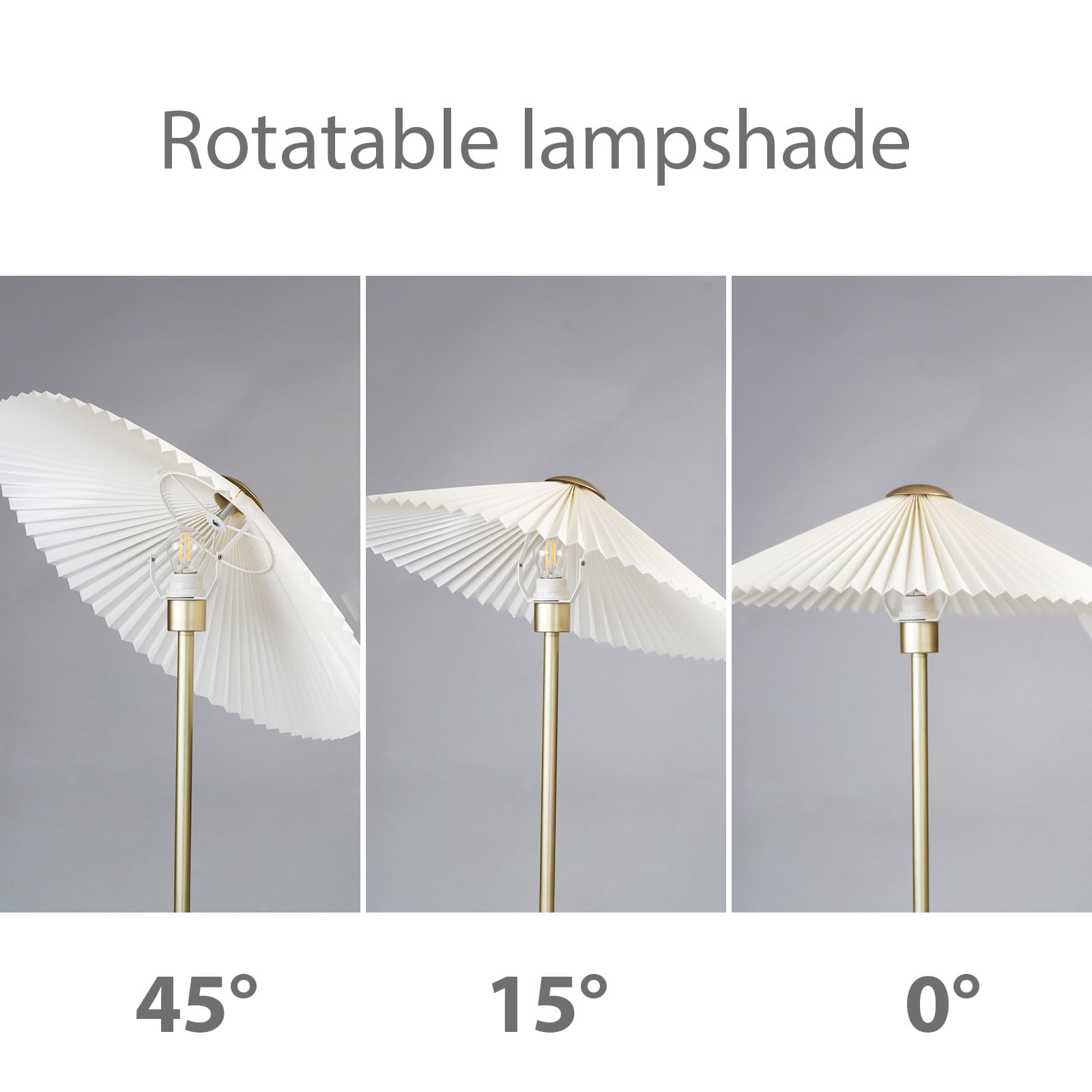 KUNJOULAM Pleated Floor Lamp, Fabric Lampshade, Tall Design, Gold, Model FL001