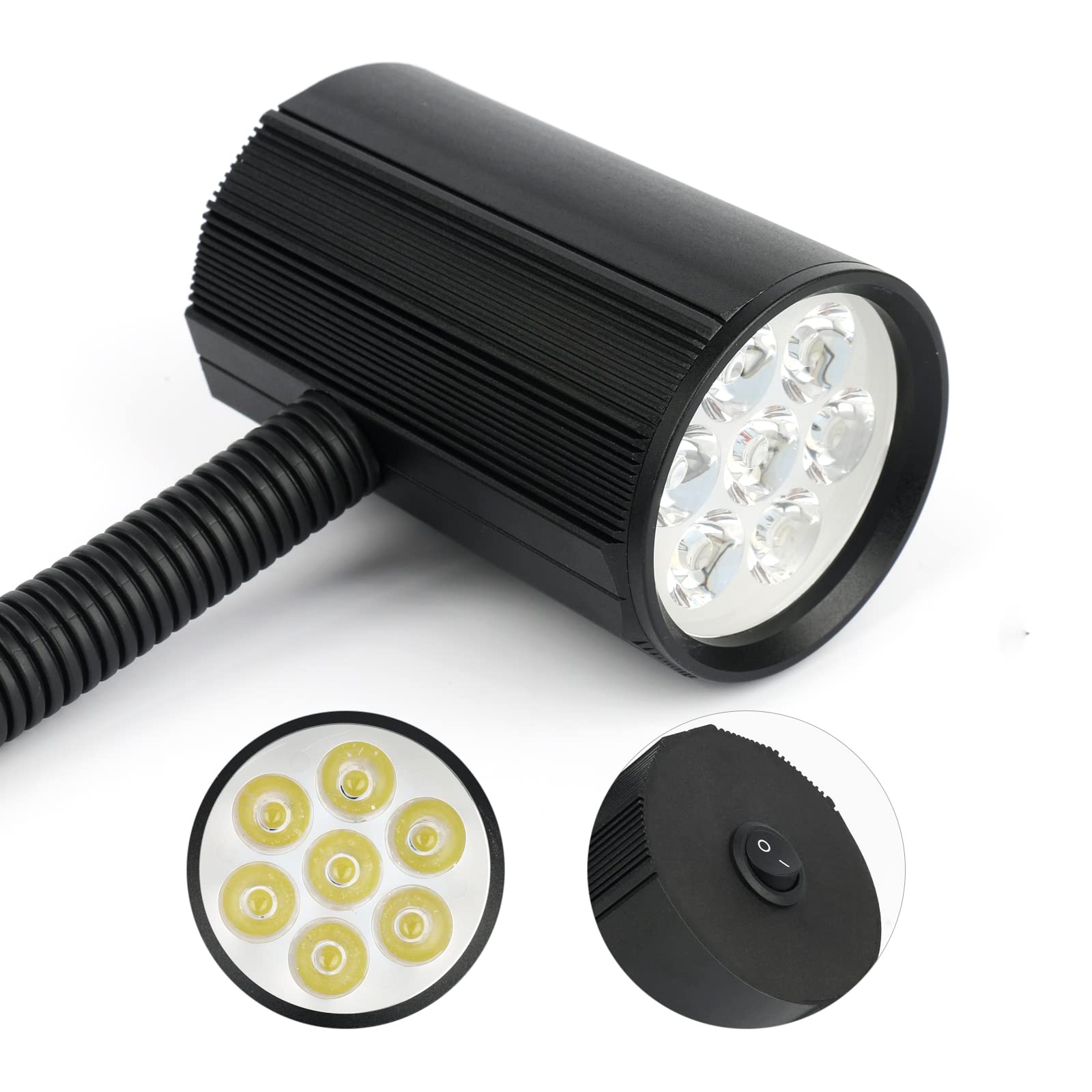 120V Led Machine Light, 9W Milling Light, Ip66 Water Proof Flexible Gooseneck Lamp For Lathe Drill Press, Industrial Lighting,Wi
