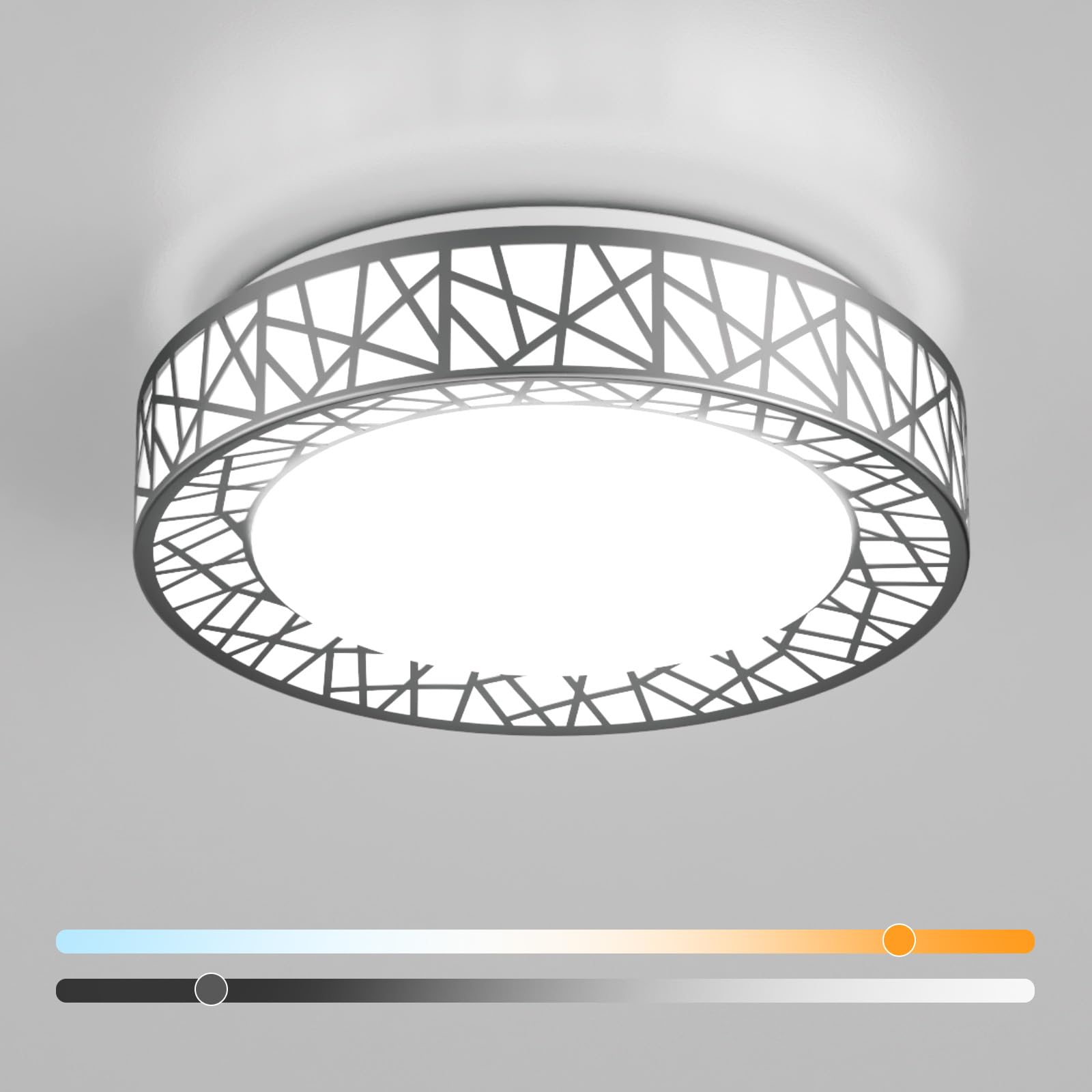 Lightania 16" Brushed Nickel LED Flush Mount Ceiling Light, Dimmable, 28W 2800LM, Adjustable 2700-6500K, Model LXD02-L16