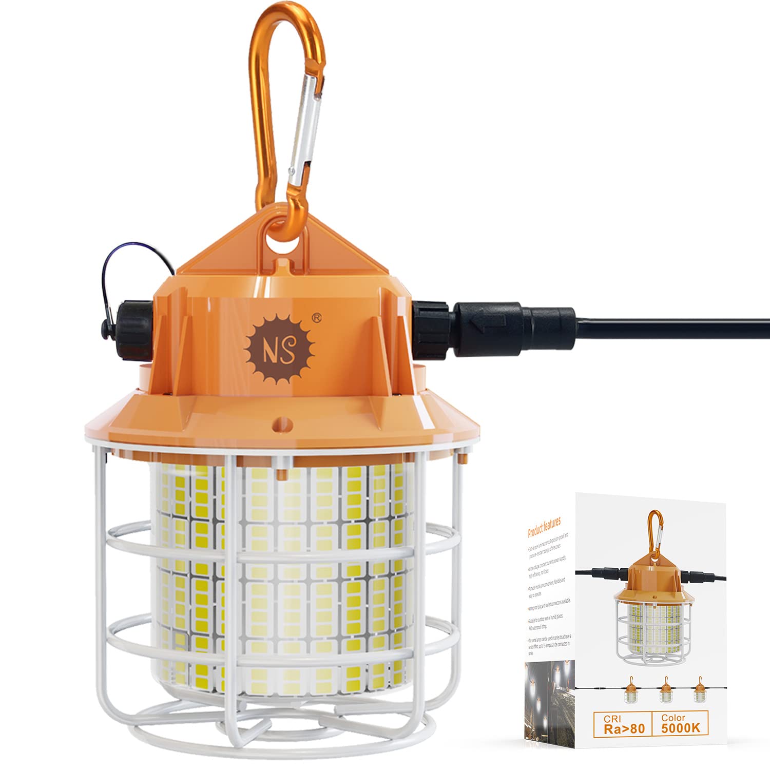 NS 60W Led Temporary Work Light 8700LM Construction Jobsite Lights 5000K Daylight White Portable Linkable Hanging Work Lights fo