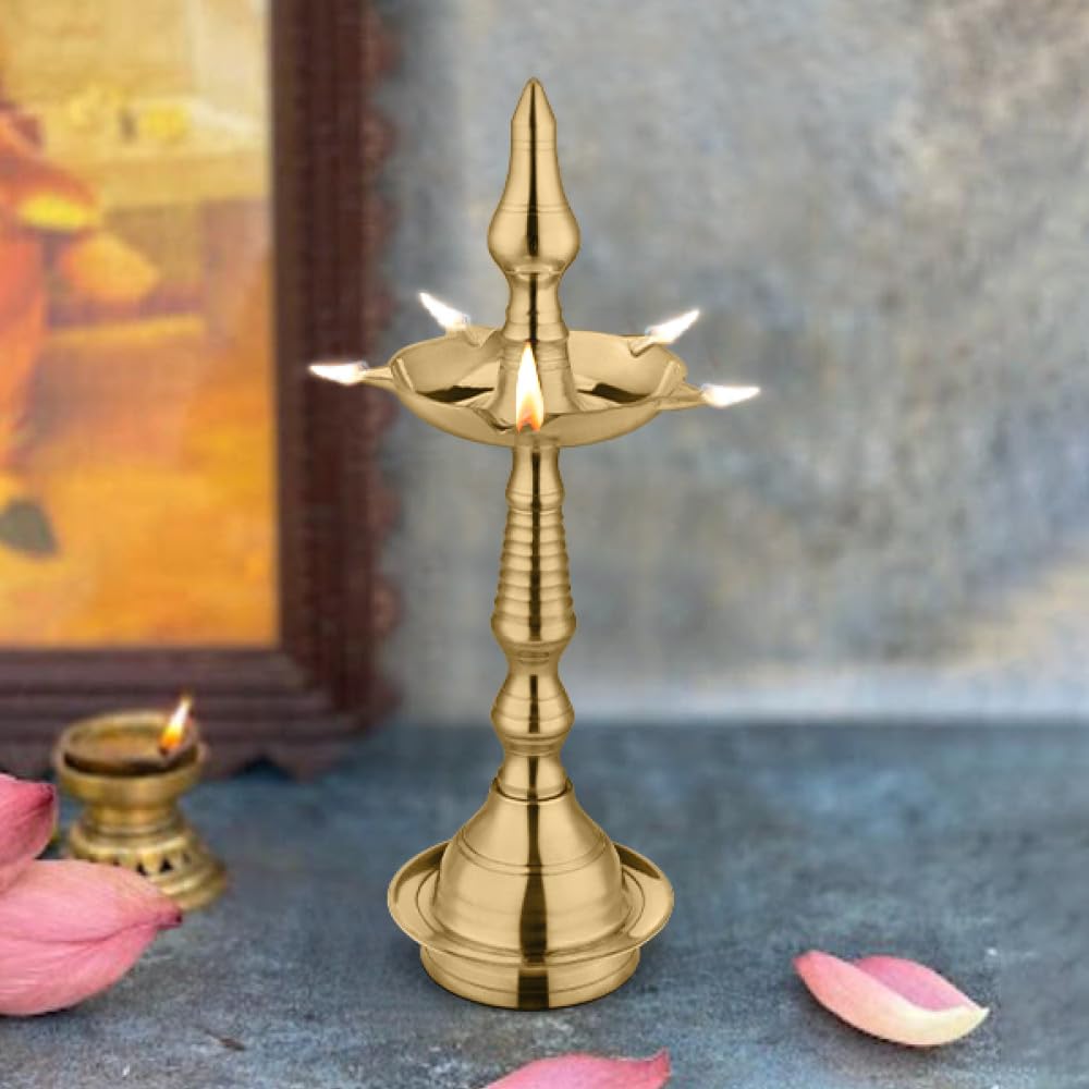 Avador Handmade Brass Indian Puja Oil Lamp, Golden Diya Lamp Engraved Design Diya for Diwali Pooja (Devdas 2'' Set of 1)