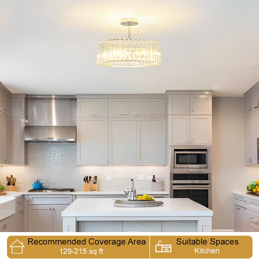 Lxybcce Modern Crystal Ceiling Light Fixture  Semi Flush Mount Ceiling Light  Chrome Hallway Lighting Fixtures Chandelier  Crystal Chandelier For Kitchen Bedroom Dining Room Closet  5-Light  16 Inch