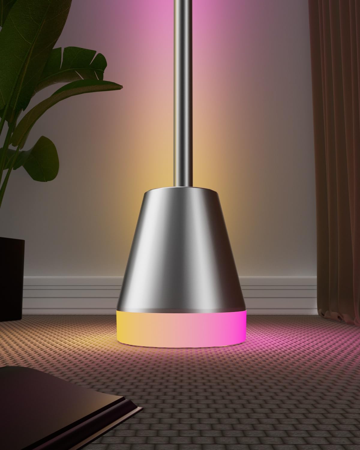 Keepsmile Smart RGB LED Floor Lamp, 59" Silver Aluminum, Music Sync, APP & Remote Control, Model HX-818