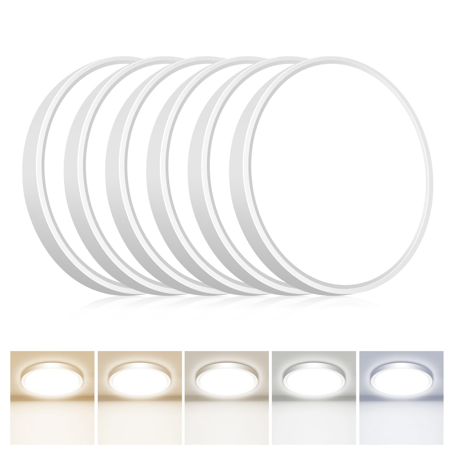 hepside 6Pack 12Inch LED Flush Mount Ceiling Light Fixture 5CCT 24W 2800LM Closet Light Fixture Small Round Slim Surface Ceiling Lamp for Hallway Bathroom Bedroom Kitchen Interior