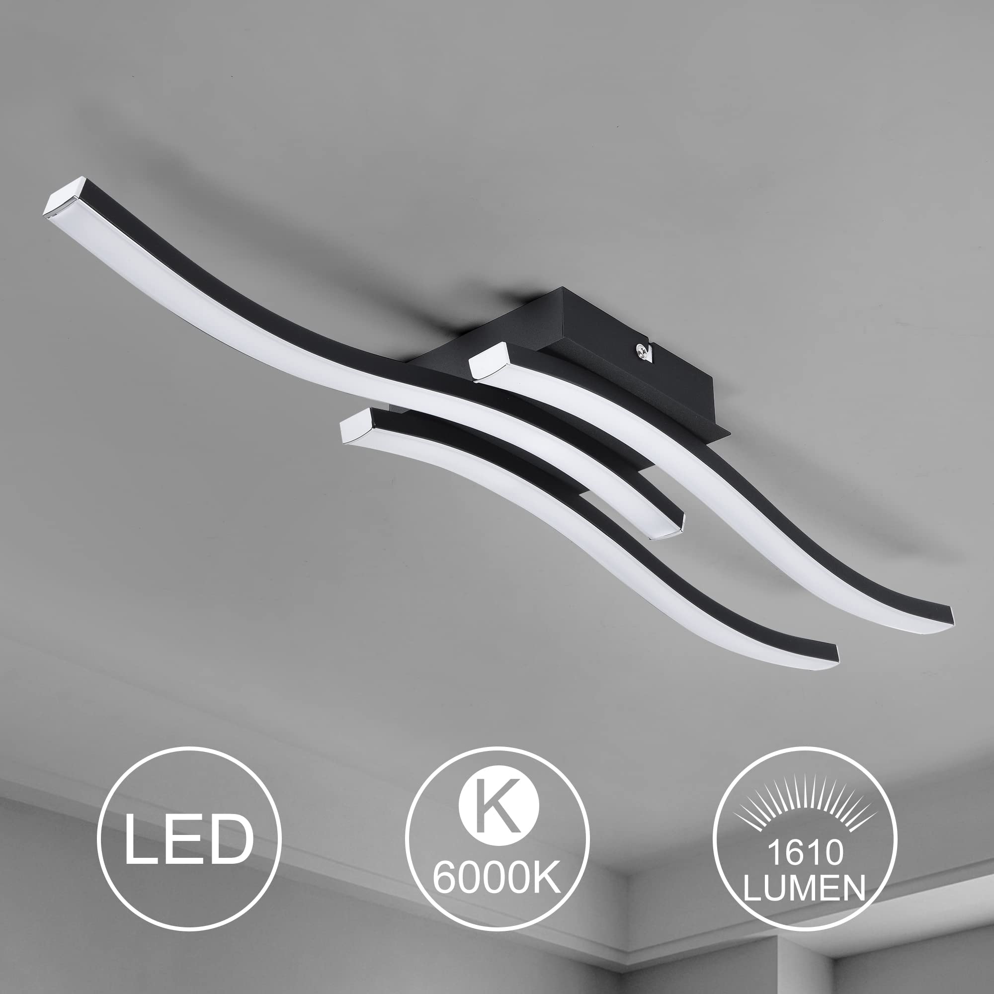 EDISLIVE Modern Dimmable LED Ceiling Light, 3-Light, 22.5in, Black, Metal, 6000K, Model EDIS32458C