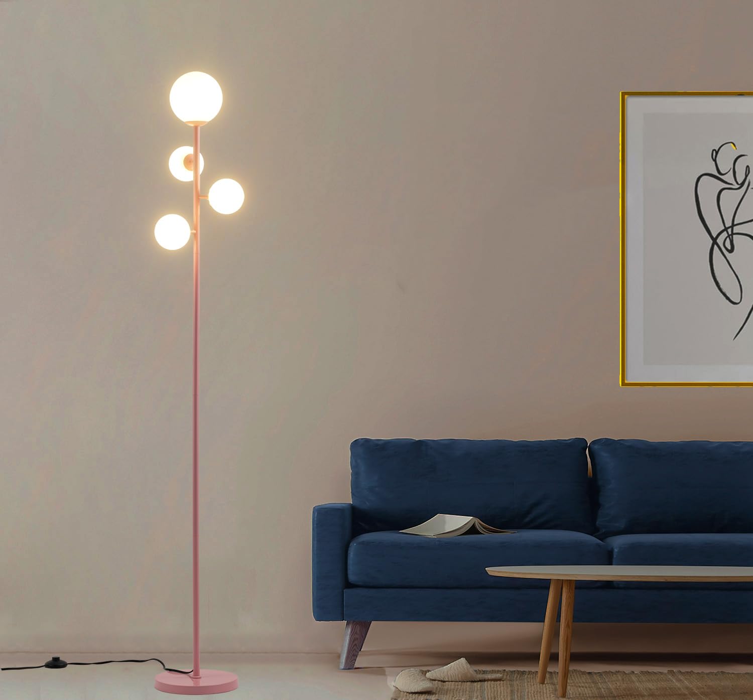 Fiqevs 4 Globe Floor Lamp - Modern White Standing Lamp With Frosted Glass Shade & Led Bulbs
