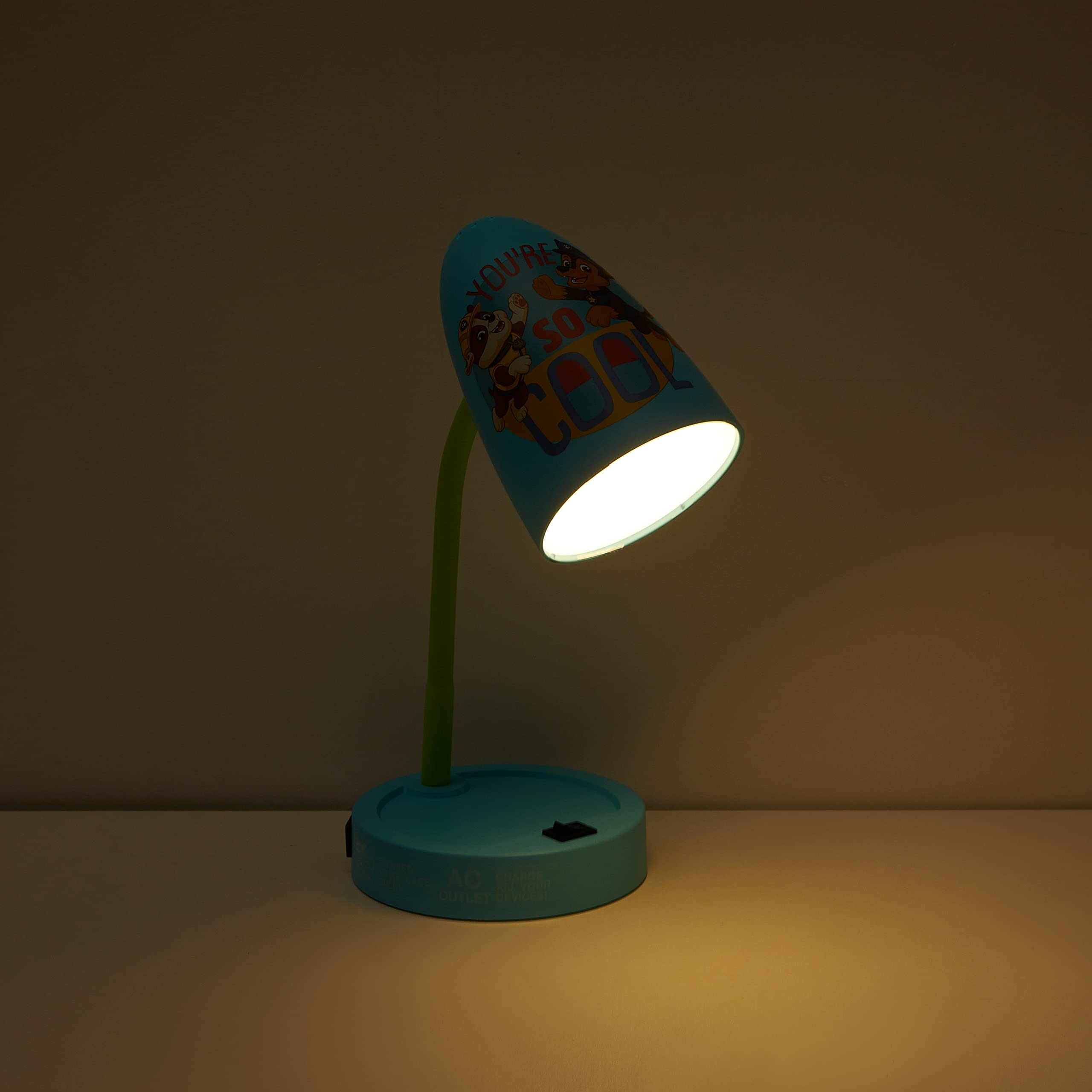 Idea Nuova LED Task Table Lamp with Charging Outlet, Paw Patrol Design, Model NN350637, Plastic Material