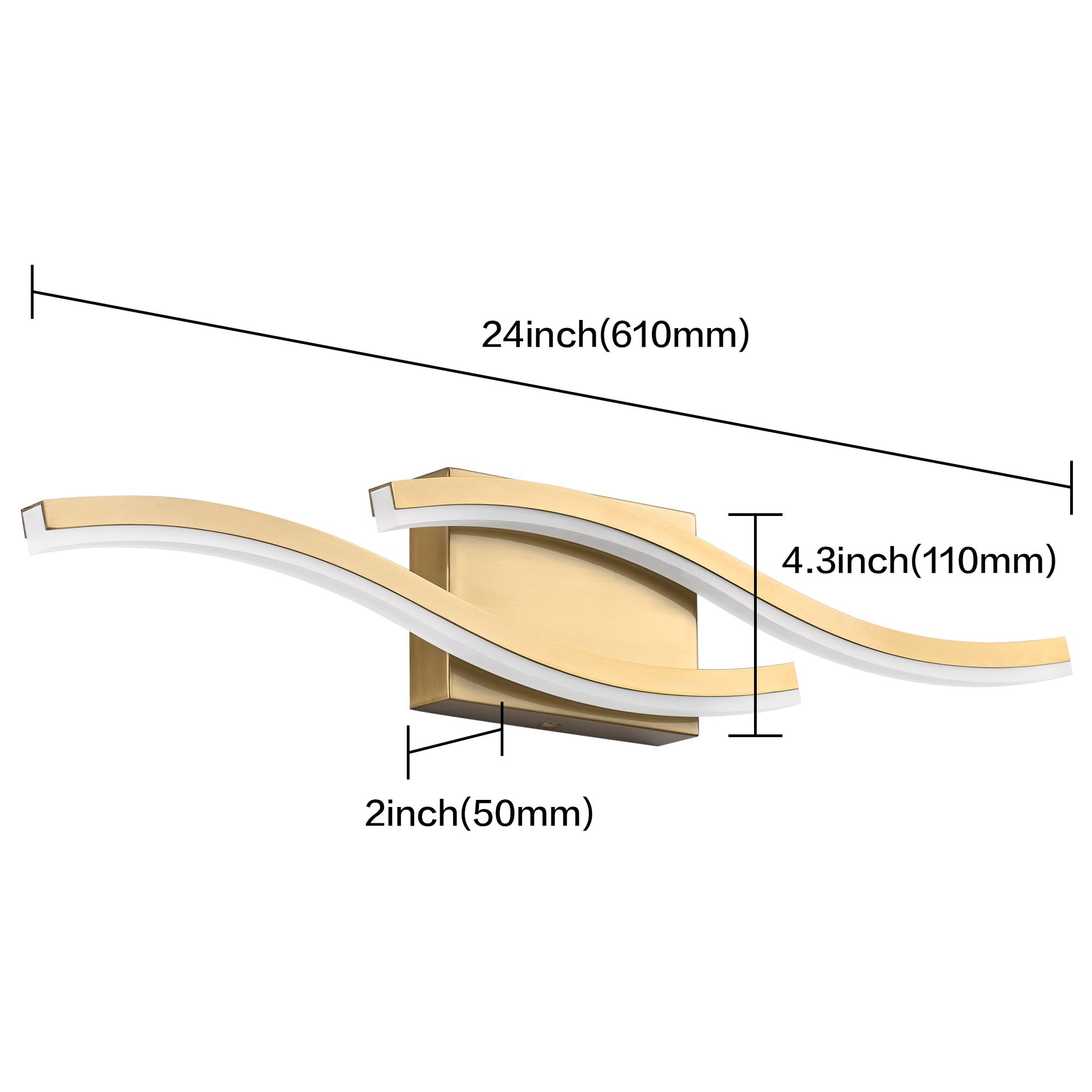 Presde 24In Dimmable Modern Led Bathroom Light Fixtures Over Mirror, Gold Vanity Light For Bathroom, Brushed Brass Bath Lighting