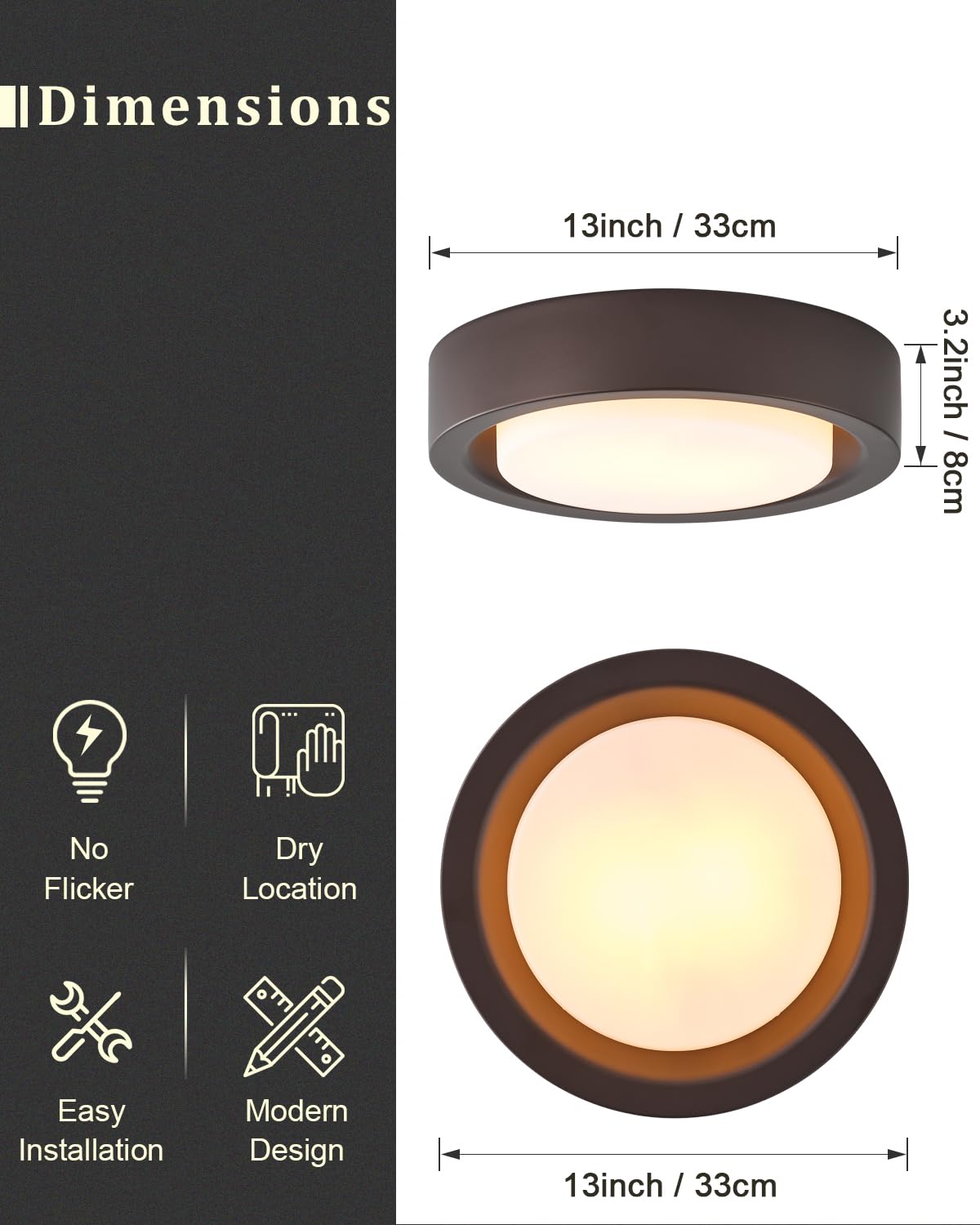 MIAOMEIO 13 Inch Flush Mount Ceiling Light, Oil Rubbed Bronze, Metal & Glass, Model CL22035