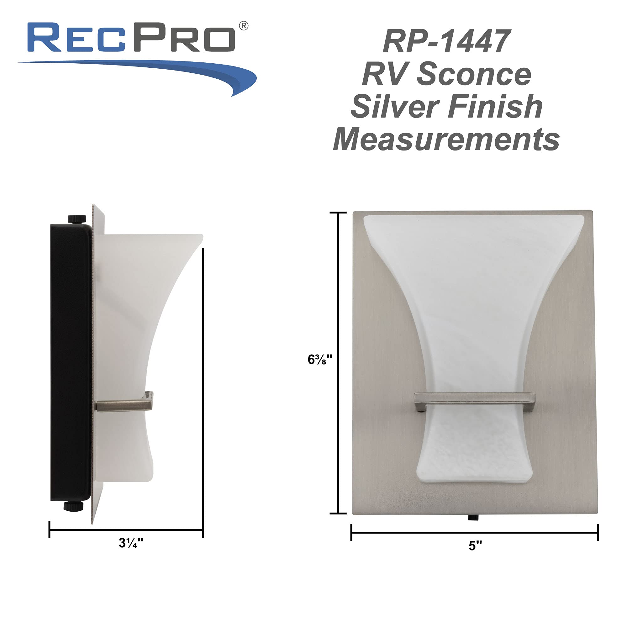 RecPro 12V LED Wall Light Sconce with On/Off Switch, Frosted Glass, White, Model RP-1447