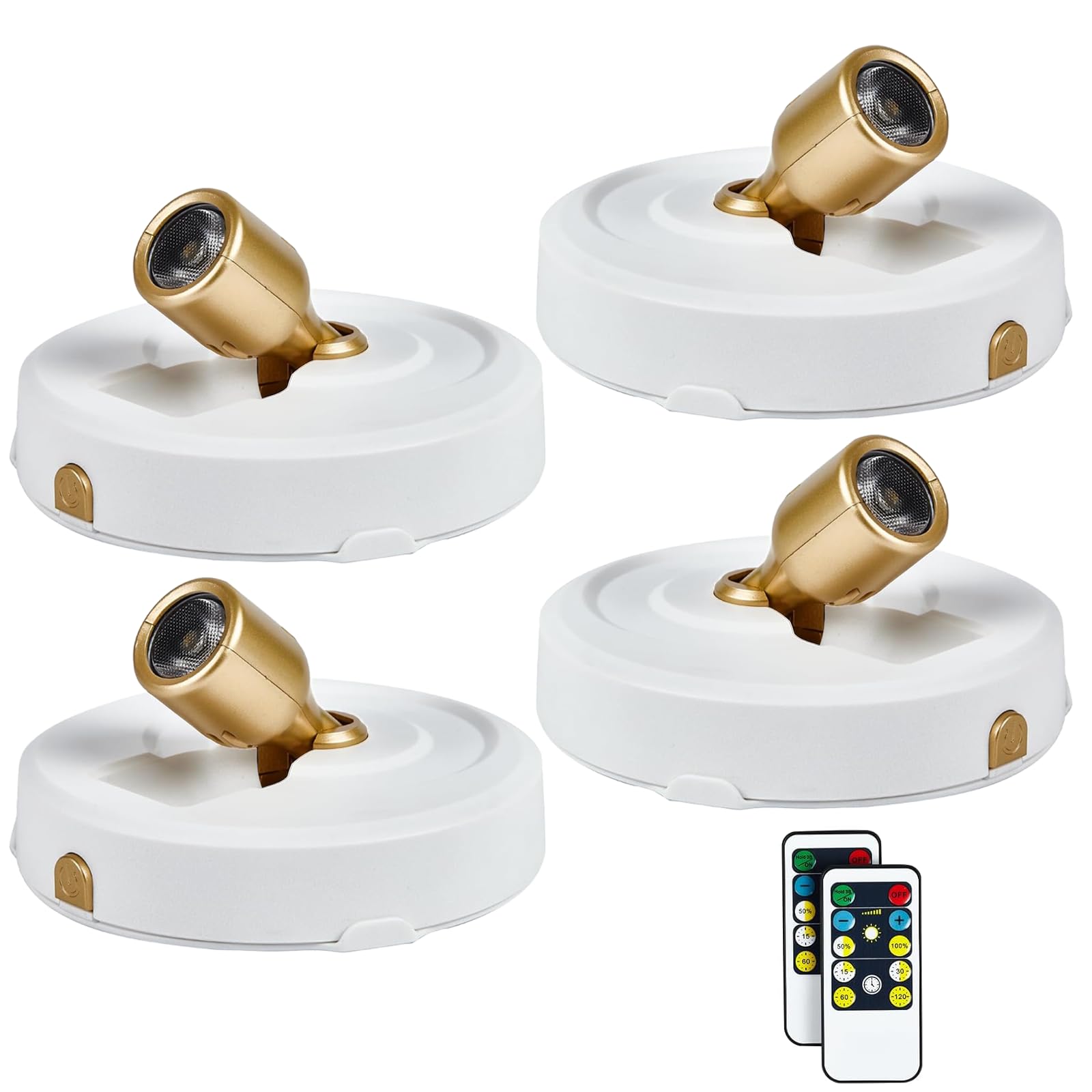 HOFUY 4-Pack LED Spotlight Picture Lights, Wireless, Dimmable, Remote Control, Battery Operated, White-G, Model: Spot-Bj-4