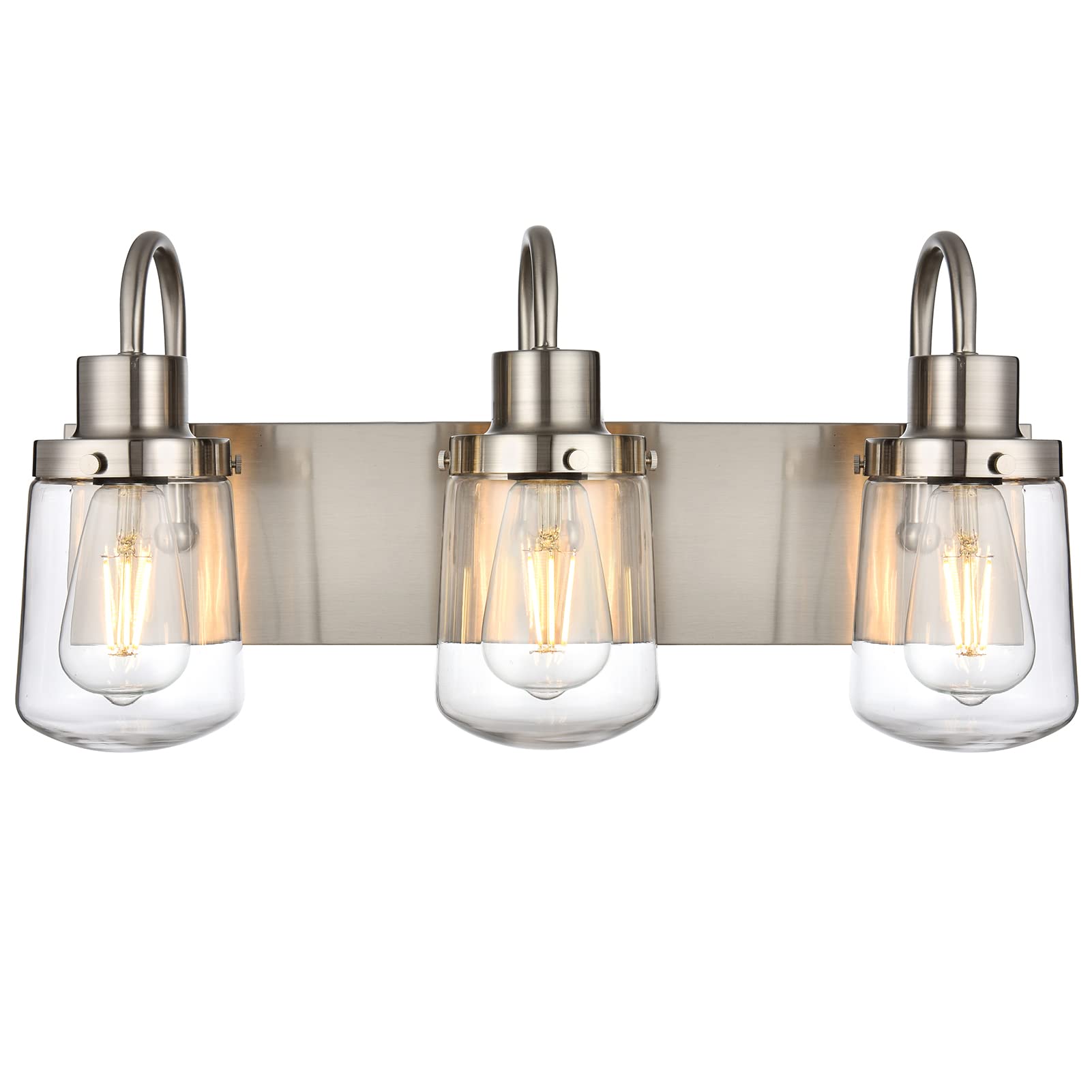 Yaohong 3-Light Satin Nickel Bathroom Vanity Wall Light Fixture With Clear Glass Shades