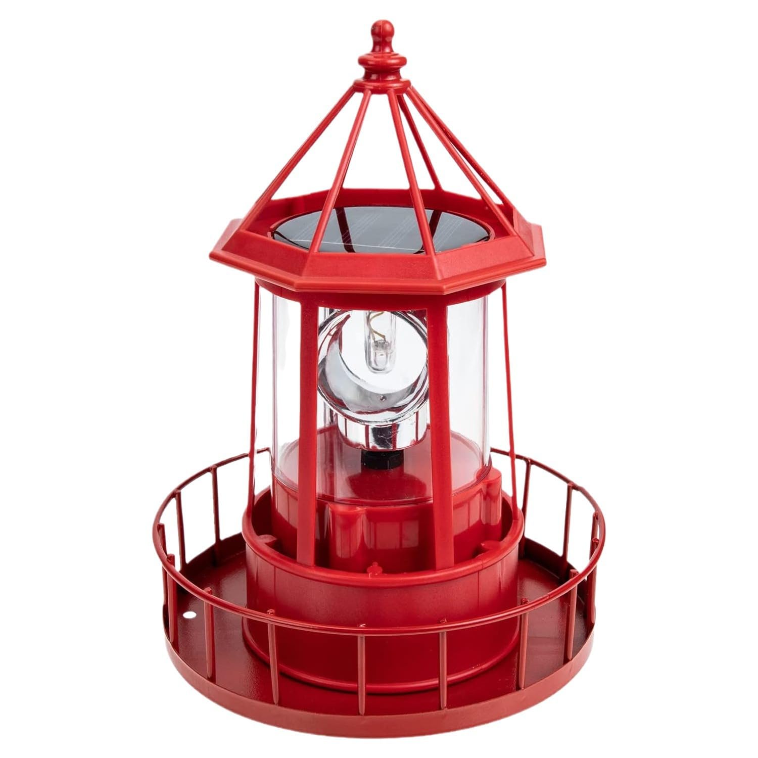 Enajucy Solar Lighthouse Rotating Light - 360 Degree Light Houses Lamp For Yard, Ip65 Waterproof Durable Lighthouse Lamps Towers Statue Lights For Outdoor Garden Pathway Patio (Red)