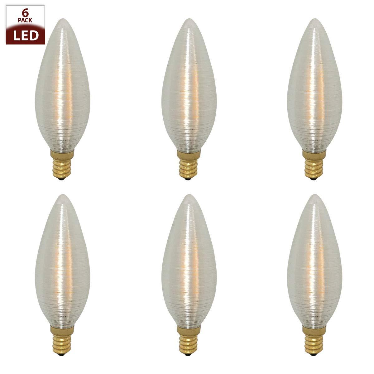 Royal Designs, Inc. Vintage Dimmable Silk Wrapped Torpedo Shaped Led Light Bulbs, E12 Candelabra Brass Base, 130V, 4W, Set Of 6