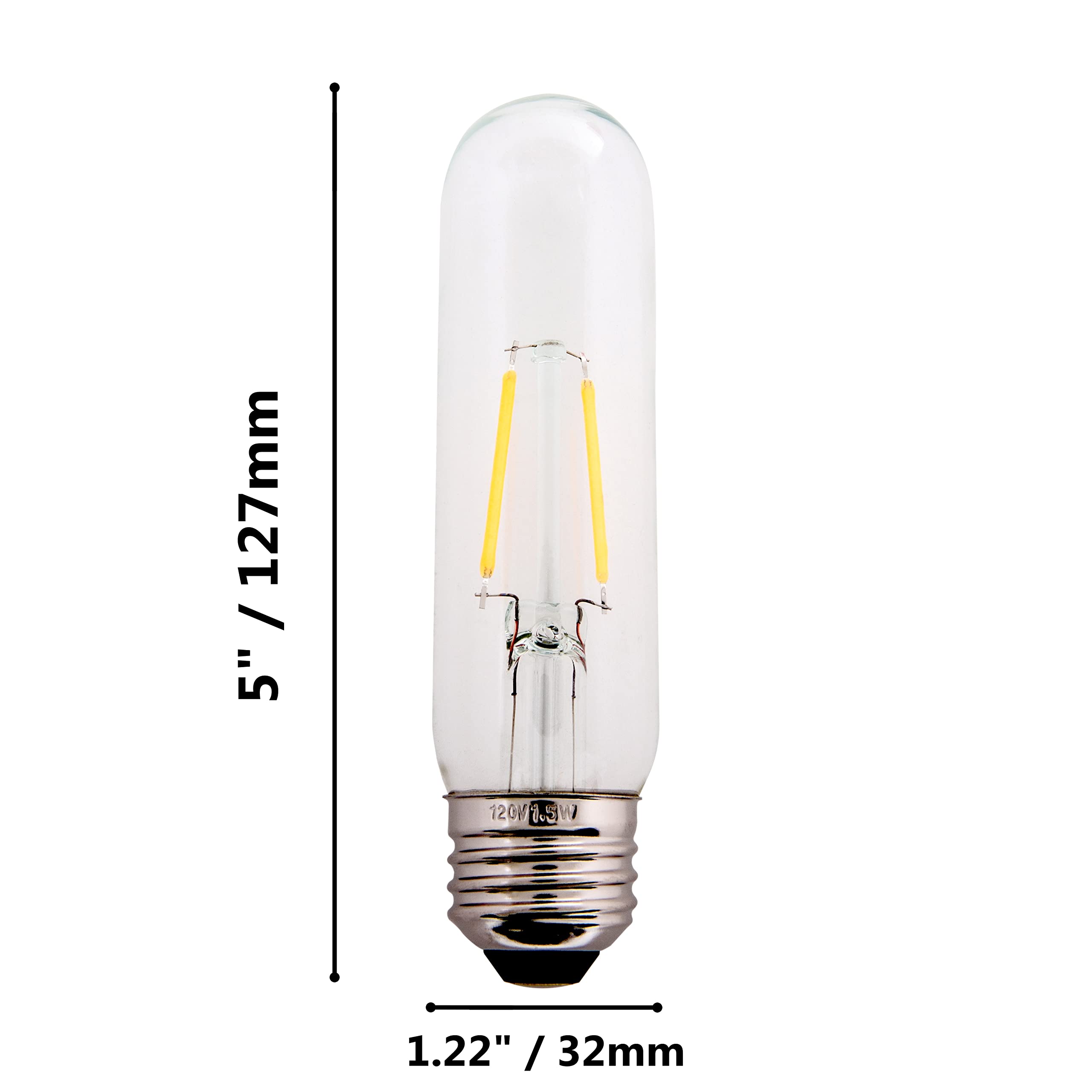 Creative Hobbies Clear 1.5W Led T10 Tubular Light Bulb - Nickel Plated E26 Medium Base (25 Watt Equivalent) | 4 Pack