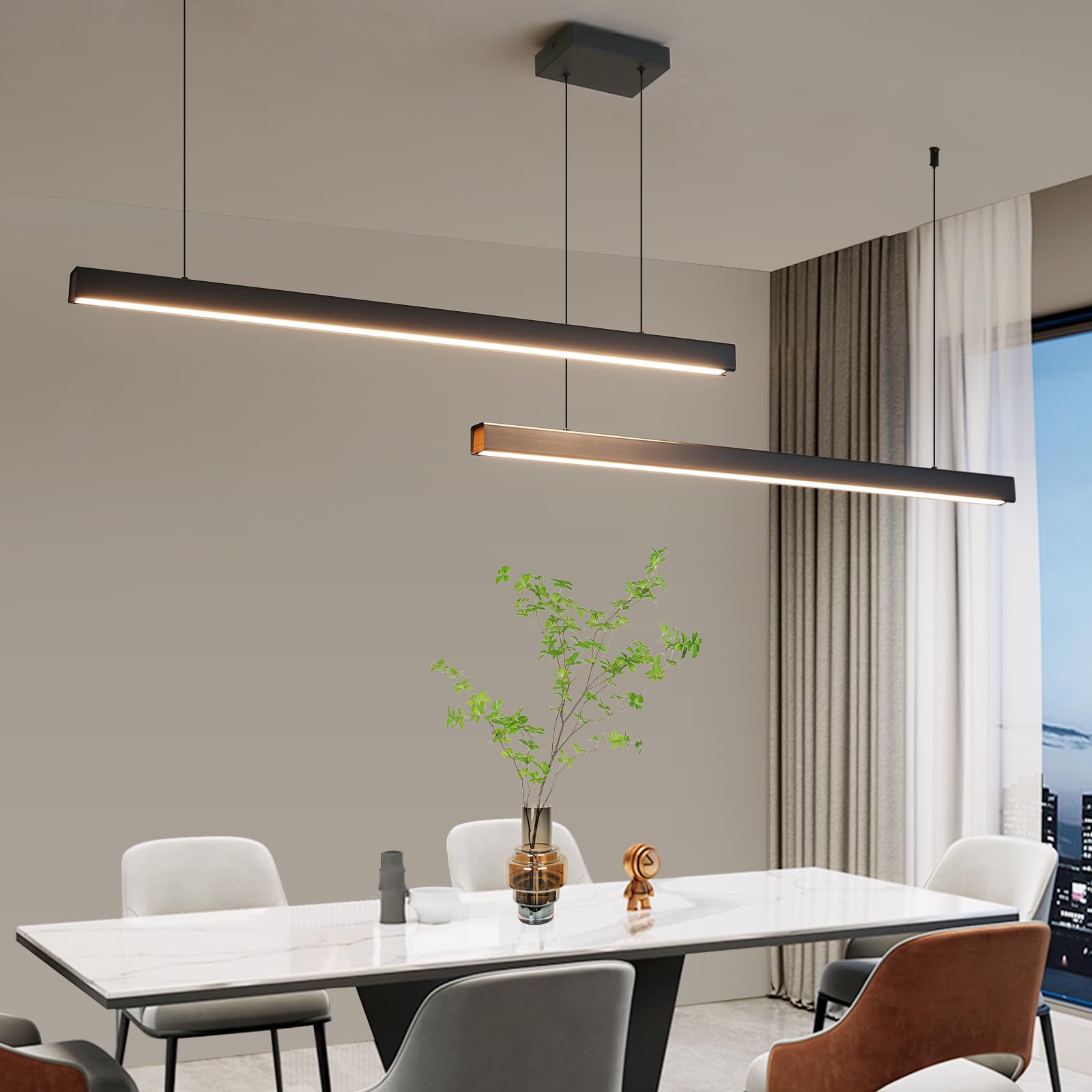 Matven Linear Pendant Light Fixture, LED Dimmable 3000K-6000K, Aluminum, 47IN, Modern Design for Kitchen Island, Dining Room, Bar