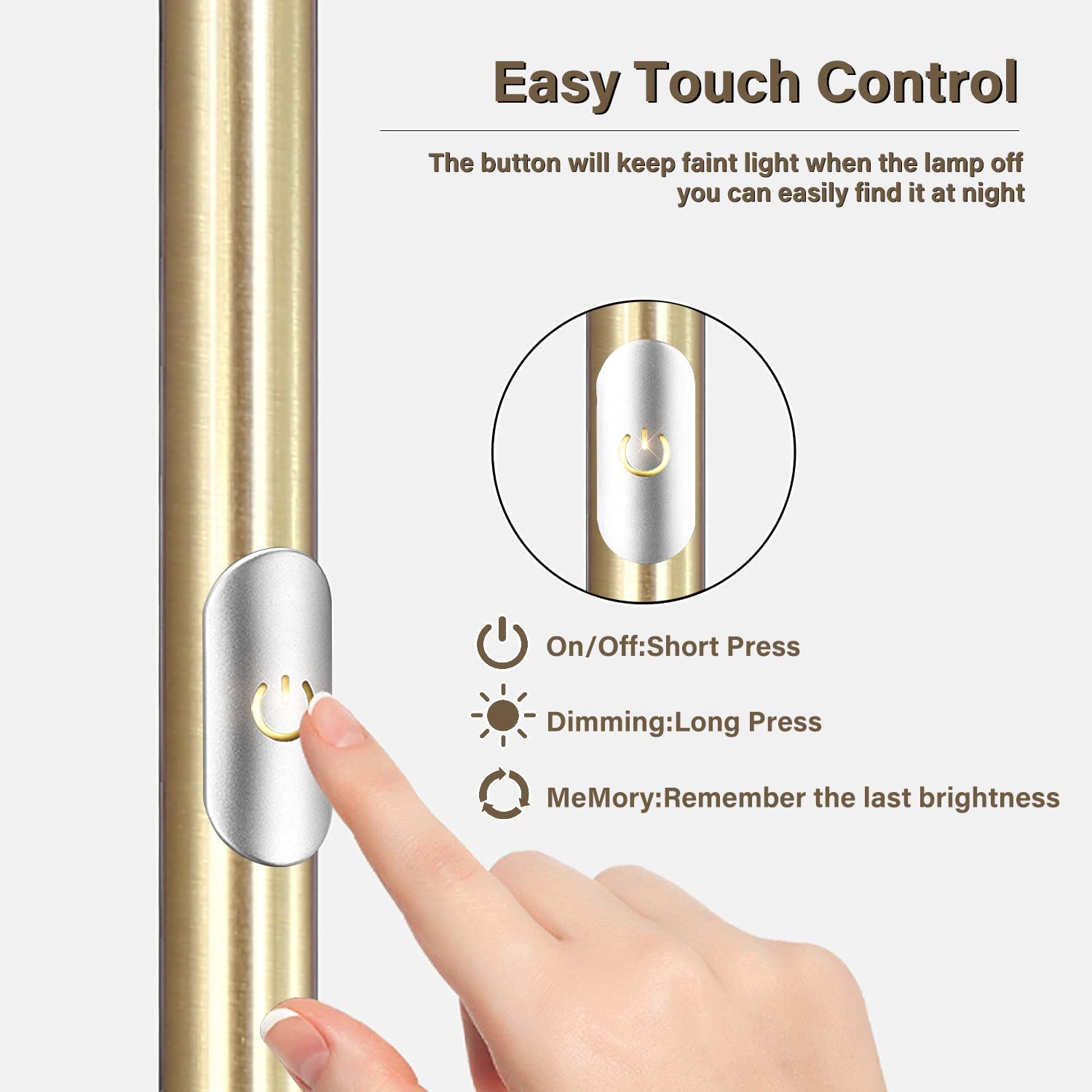 Boostarea Floor Lamp,Torchiere Standing Lamp,20W 2000Lm Led Tall Floor Lamp,Stepless Dimmable,Touch Control,50000Hrs Lifespan,Pa