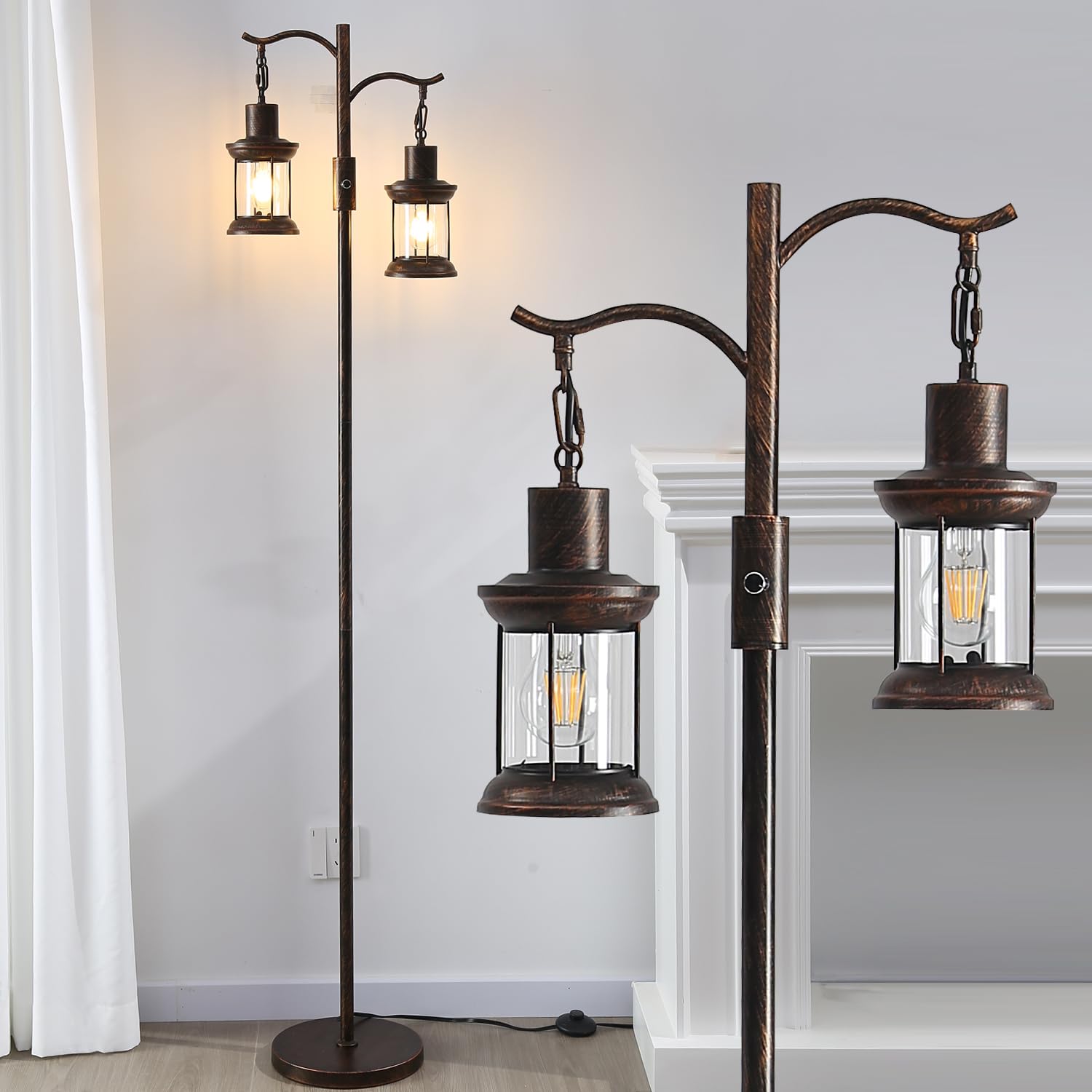 Asmymhd Vintage Dimmable Floor Lamp, Rustic Farmhouse Design, Copper Black Finish, Model F-230912, for Living Room