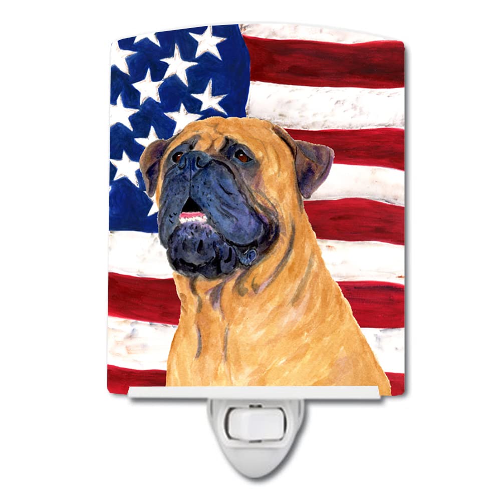 Carolines Treasures Ceramic Night Light, Bullmastiff & USA Flag, 6x4x3in, Multicolor, Model SS4004CNL, UL-Certified