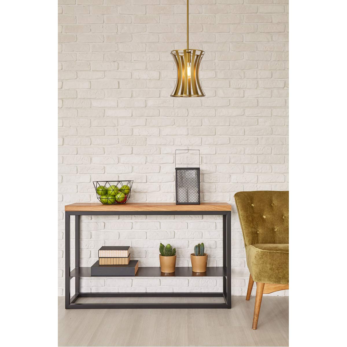 Living District Lily 1-Light Mid-Century Metal Pendant in Brass Finish