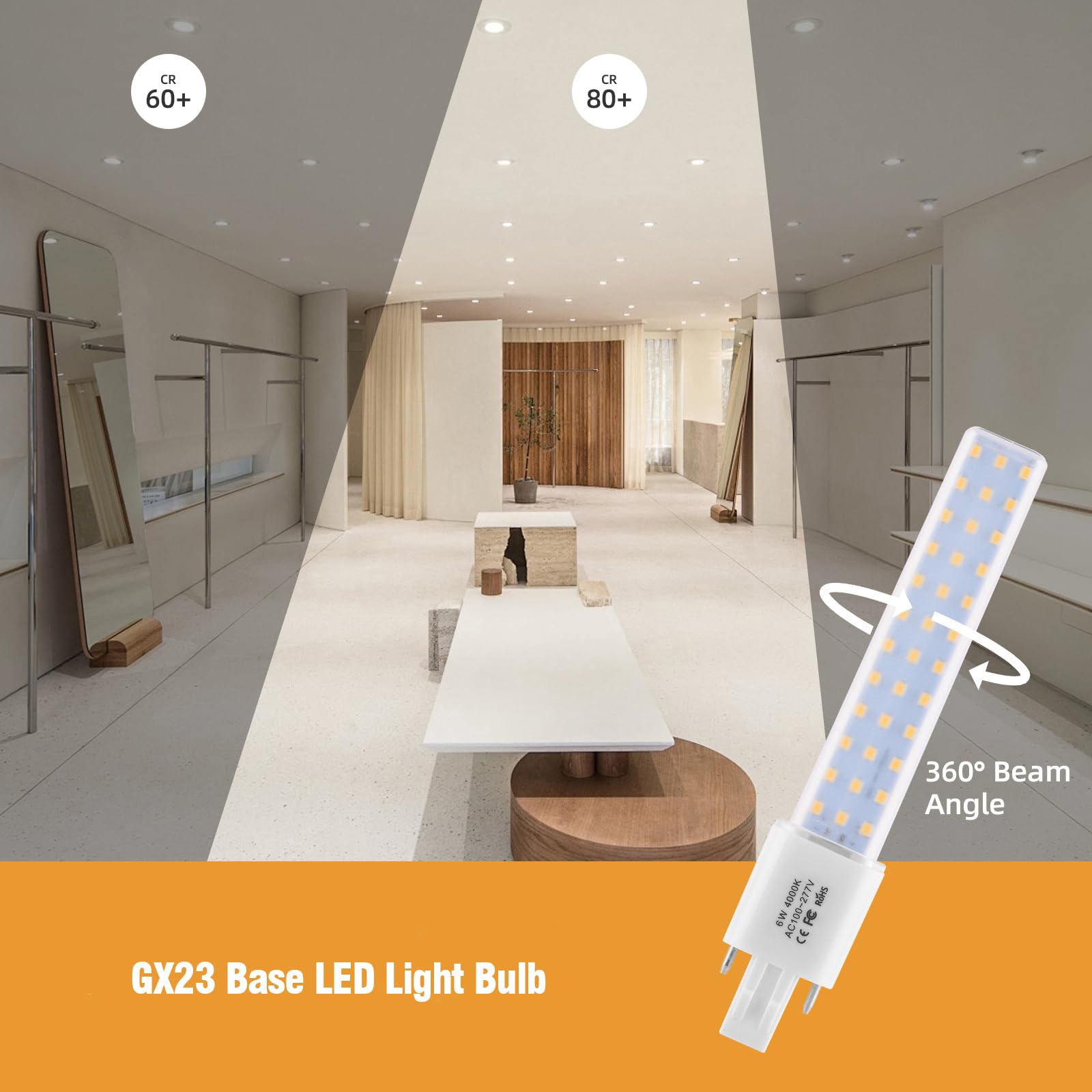 Lidesheng Gx23 Led Light Bulb 6W Plug And Play Equivalent 13W Cfl Led Stick Pl Bulb Gx23-2 Pin Base,360 Beam Angle,Pure White 40