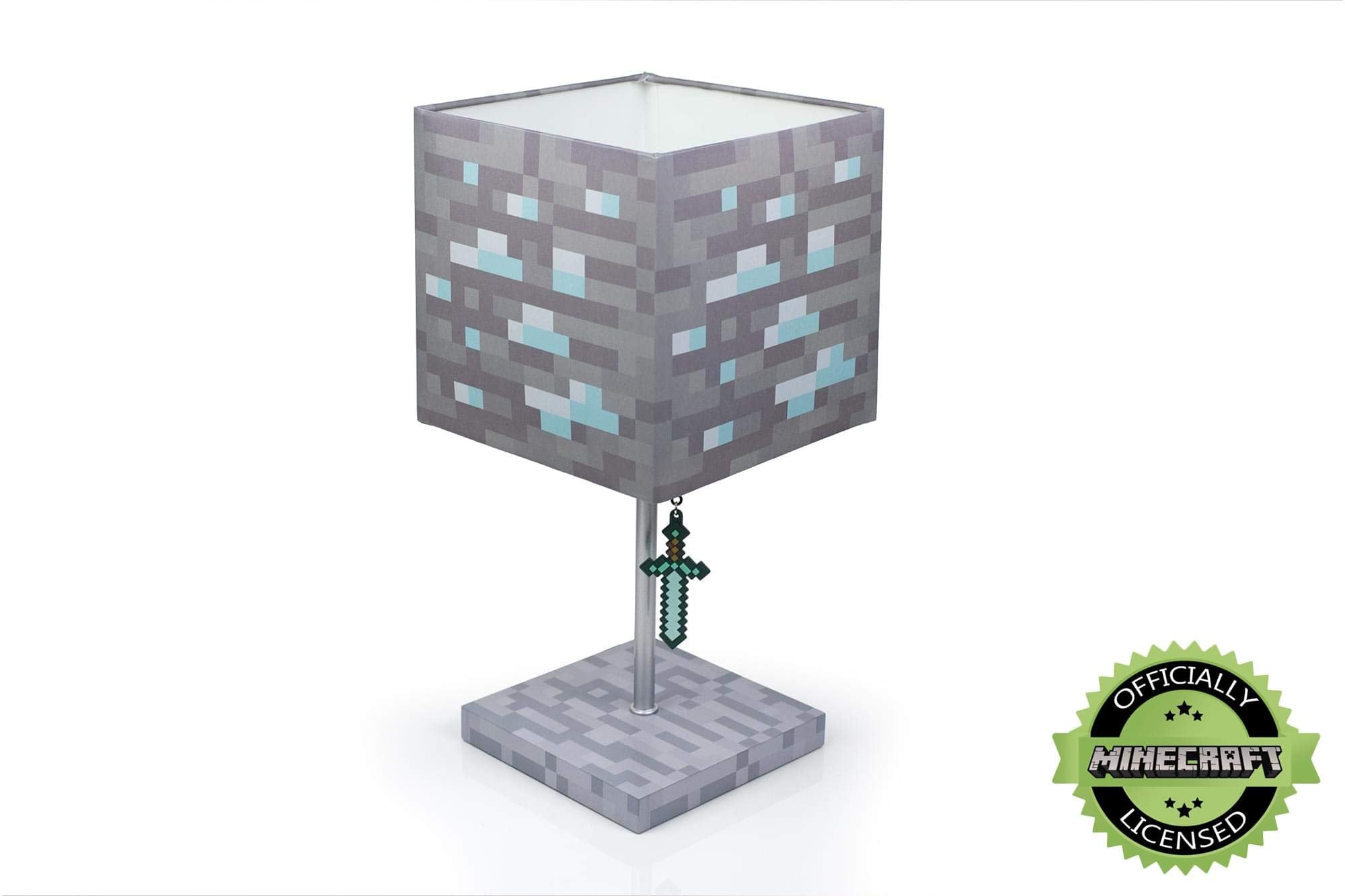 Minecraft Diamond Ore Block Led Lamp W/ 3D Diamond Sword Puller | 14-Inch Lamp