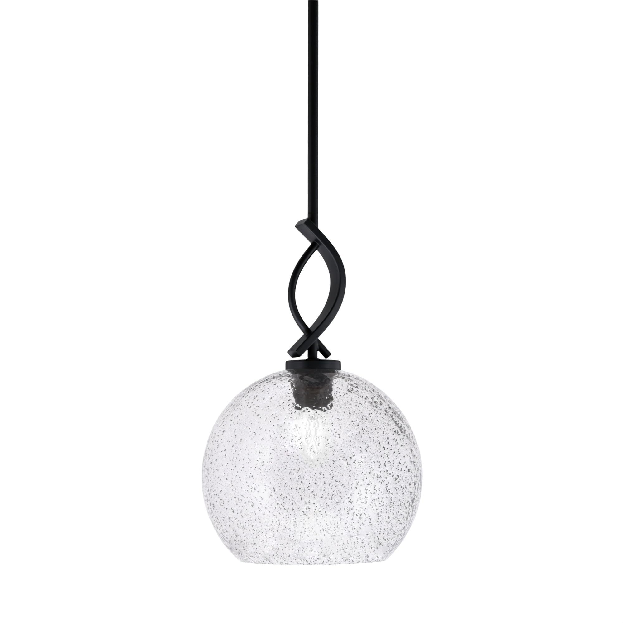Cavella 1 Light Stem Mini Pendant Shown in Matte Black Finish with 9.5&quot; Smoke Bubble Glass