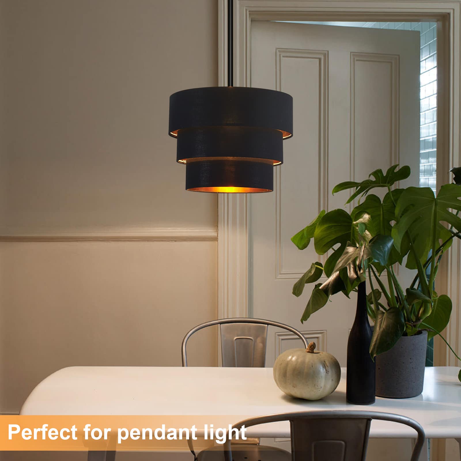 Huoku 3-Tier Drum Black Linen Lampshade For Floor Lamps, Pendant Lighting & Chandeliers