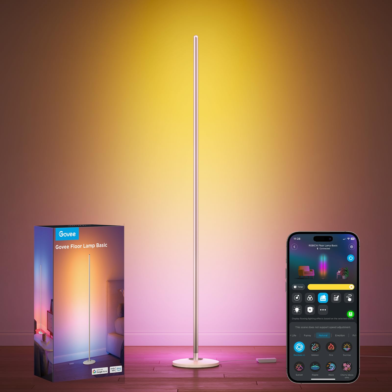 Govee RGBIC Floor Lamp, LED Corner Lamp with Music Sync, 1000lm, Champagne, Model H6076