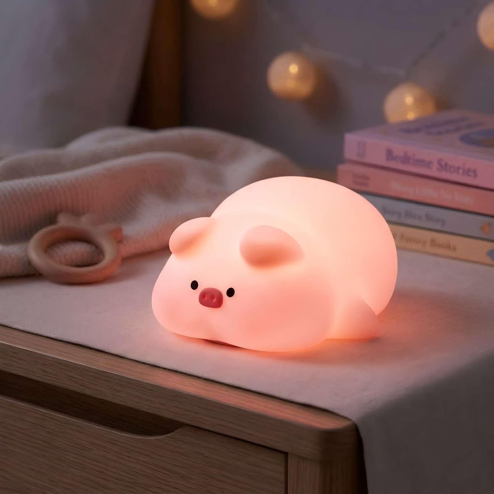 Cute Pig Night Light for Kids,Squishy Silicone Rechargeable Night Light with 3 Brightness Levels,30 Min Timer,Soft Nursery Night
