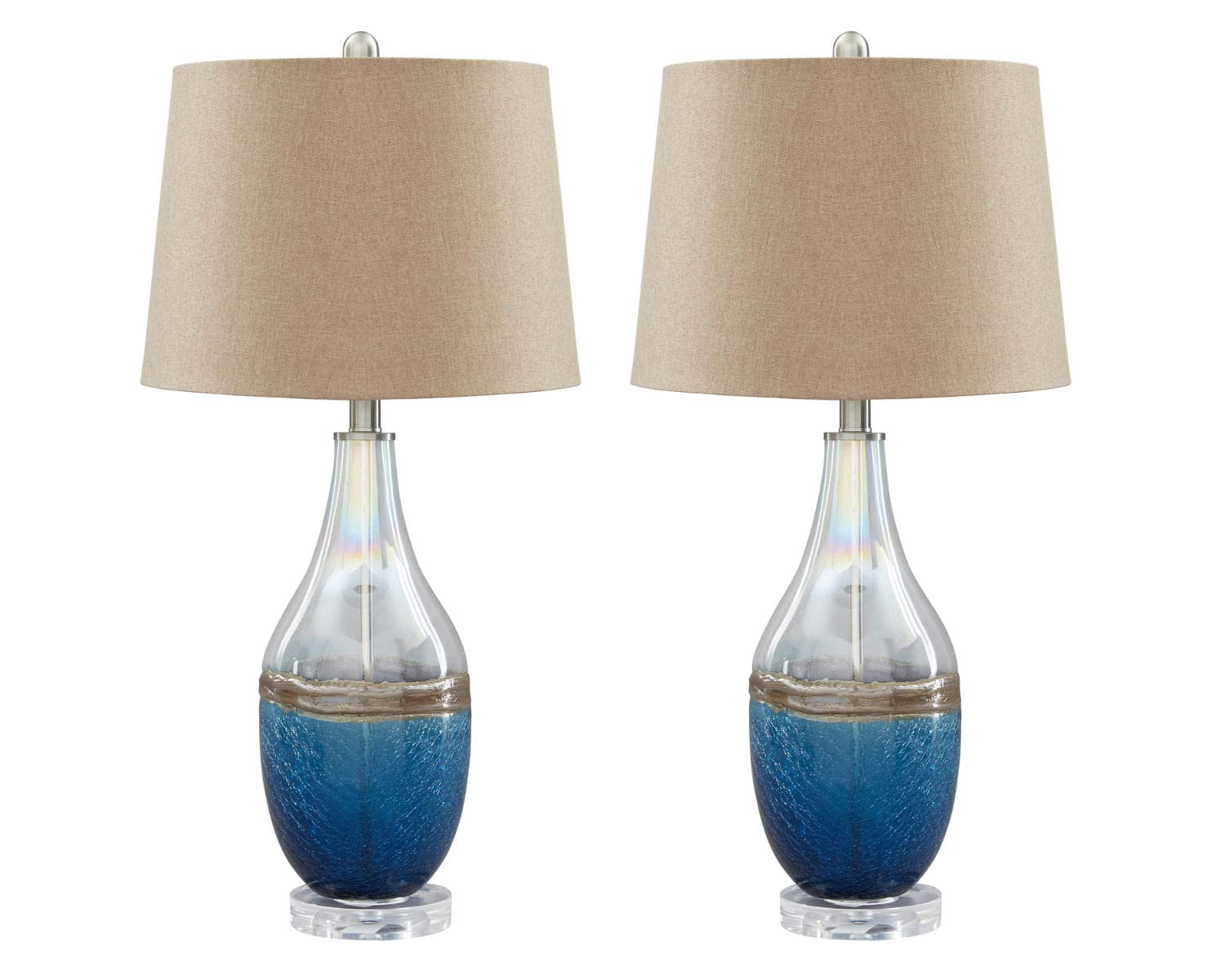 Signature Design by Ashley Johanna Beach Inspired Glass Table Lamps, 2 Count , Clear & Blue