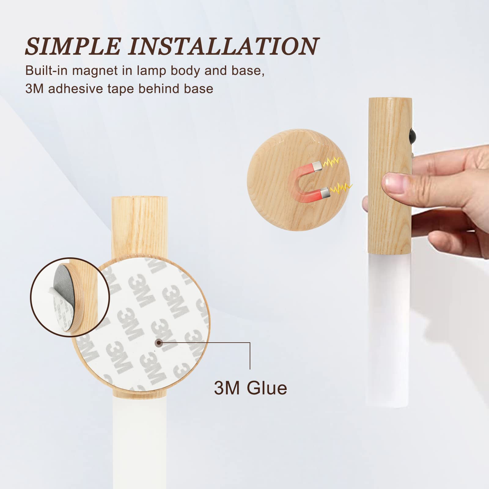 Fr.Tooc Motion Sensor Night Light - Usb Rechargeable Wall Sconces, Wood, 2Pcs, Light Brown