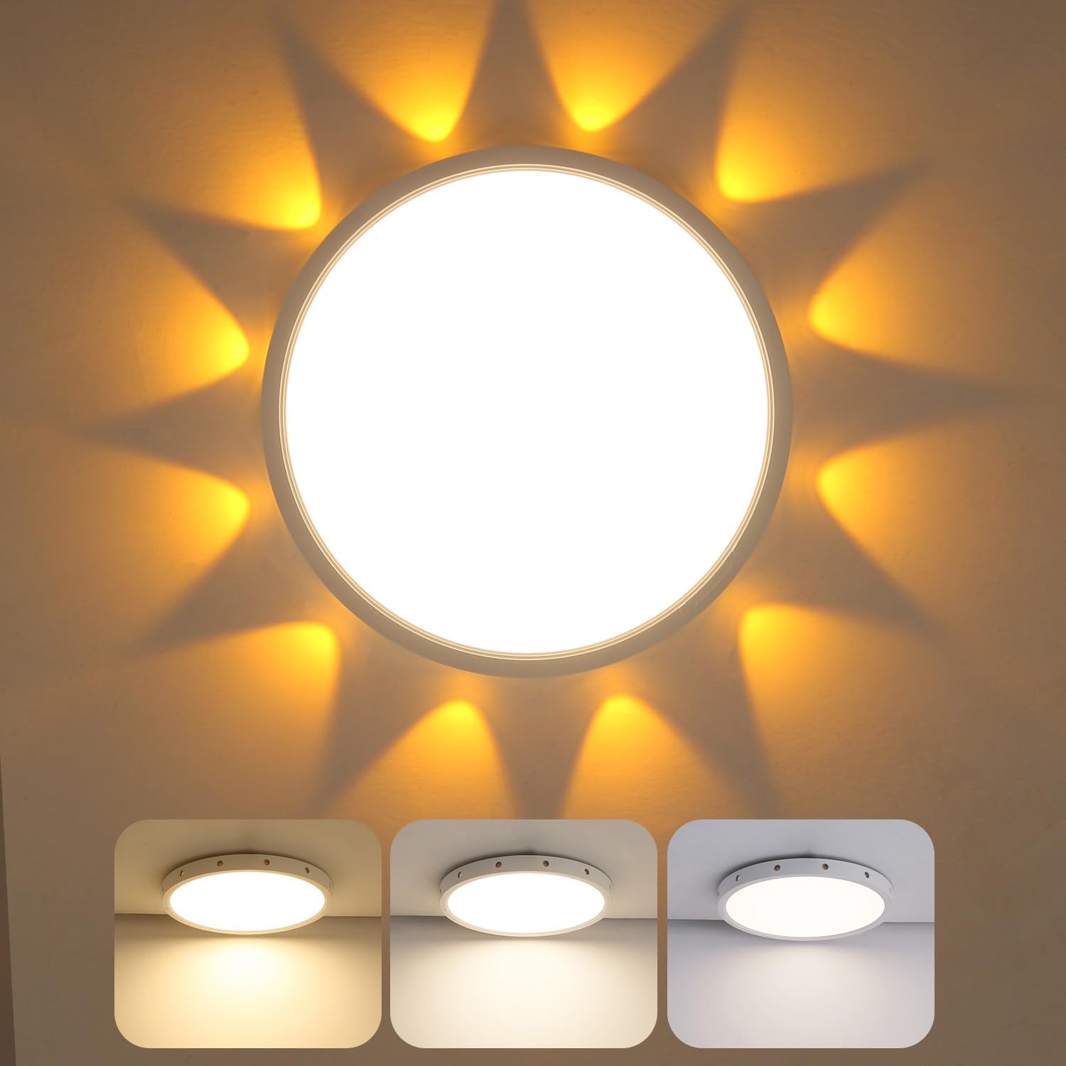 Anmaice Flush Mount Led Ceiling Light Fixture 3000K/4000K/5000K Selectable,Modern Ceiling Lights For Bedroom Children'S Kids Dining Room Kitchen Round White